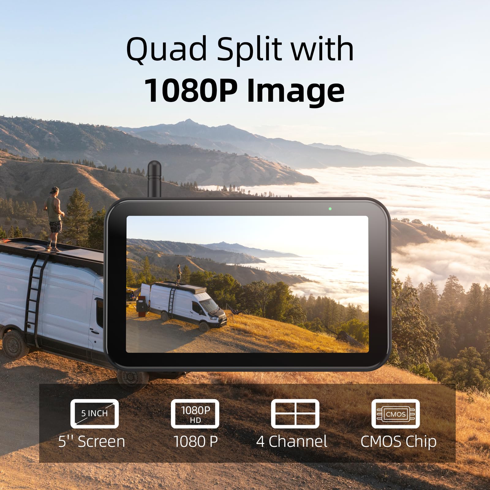 Erapta Wireless Rv Backup Camera System, 1080P 5'' Monitor With 1 Rear Camera, Ir Night Vision, Recording, Wide Angle View, Ip69