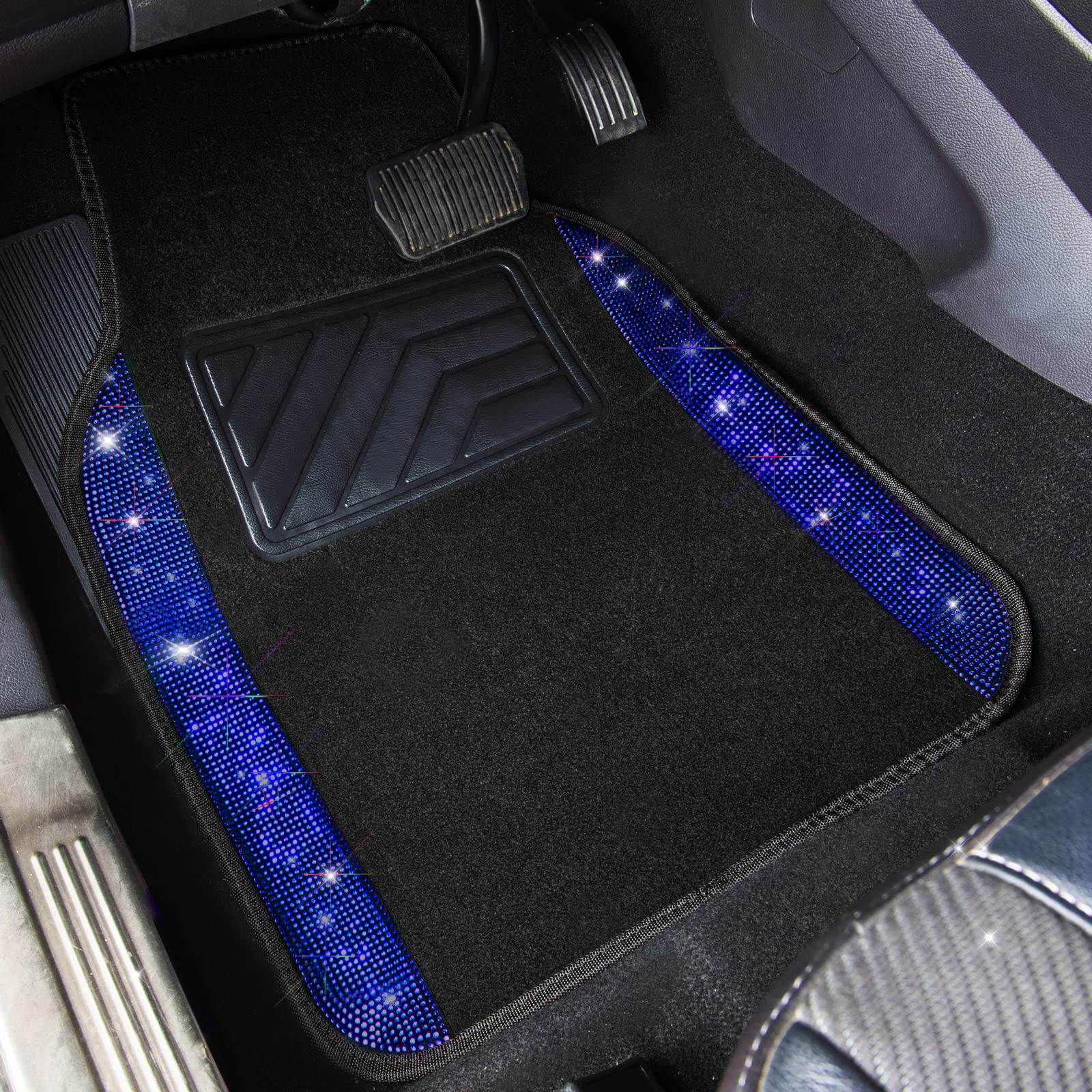 Car Pass Bling Rhinestones Diamond Car Floor Mat,Sparkly Glitter Shining Crystal Carpet Anti-Slip Pvc Heel Pad Waterproof Univer