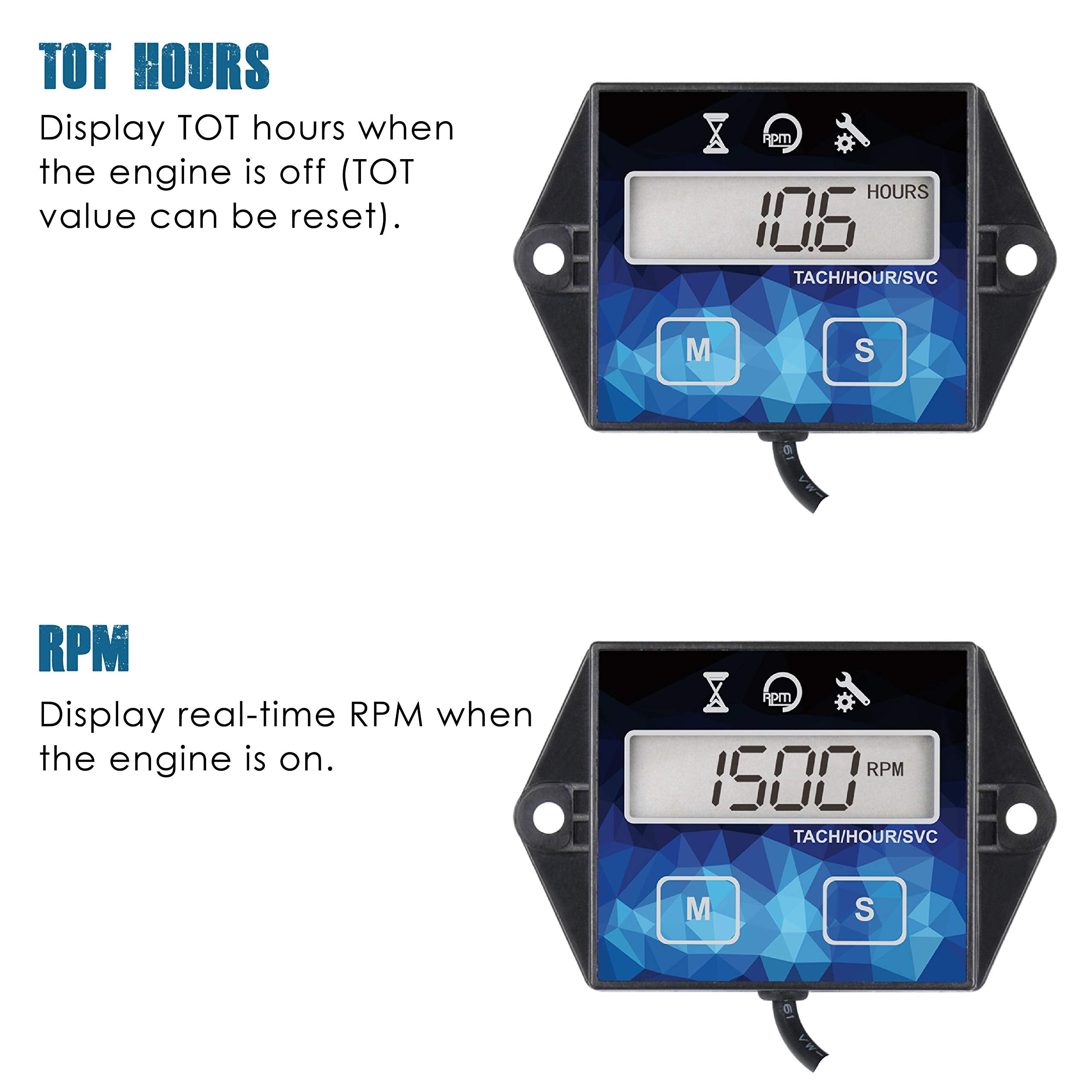 Runleader Small Engine Hour Meter, Digital Tachometer, Maintenance Reminder, Battery Replaceable, User Shutdown, Use for ZTR Law