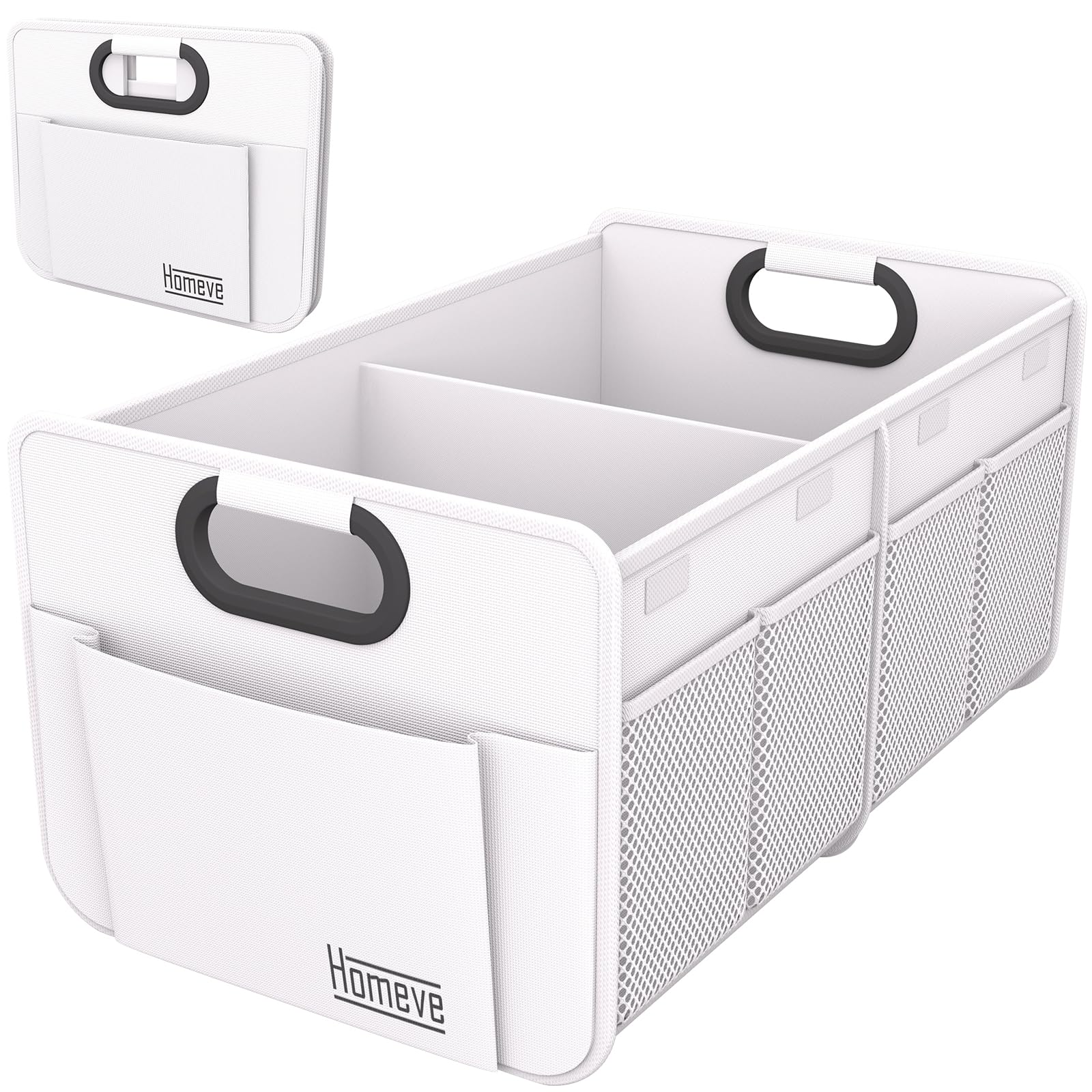 Homeve Car Trunk Organizer, Reinforced Handles, Collapsible Multi-Compartment Car Organizer, Foldable & Waterproof, 600D Oxford