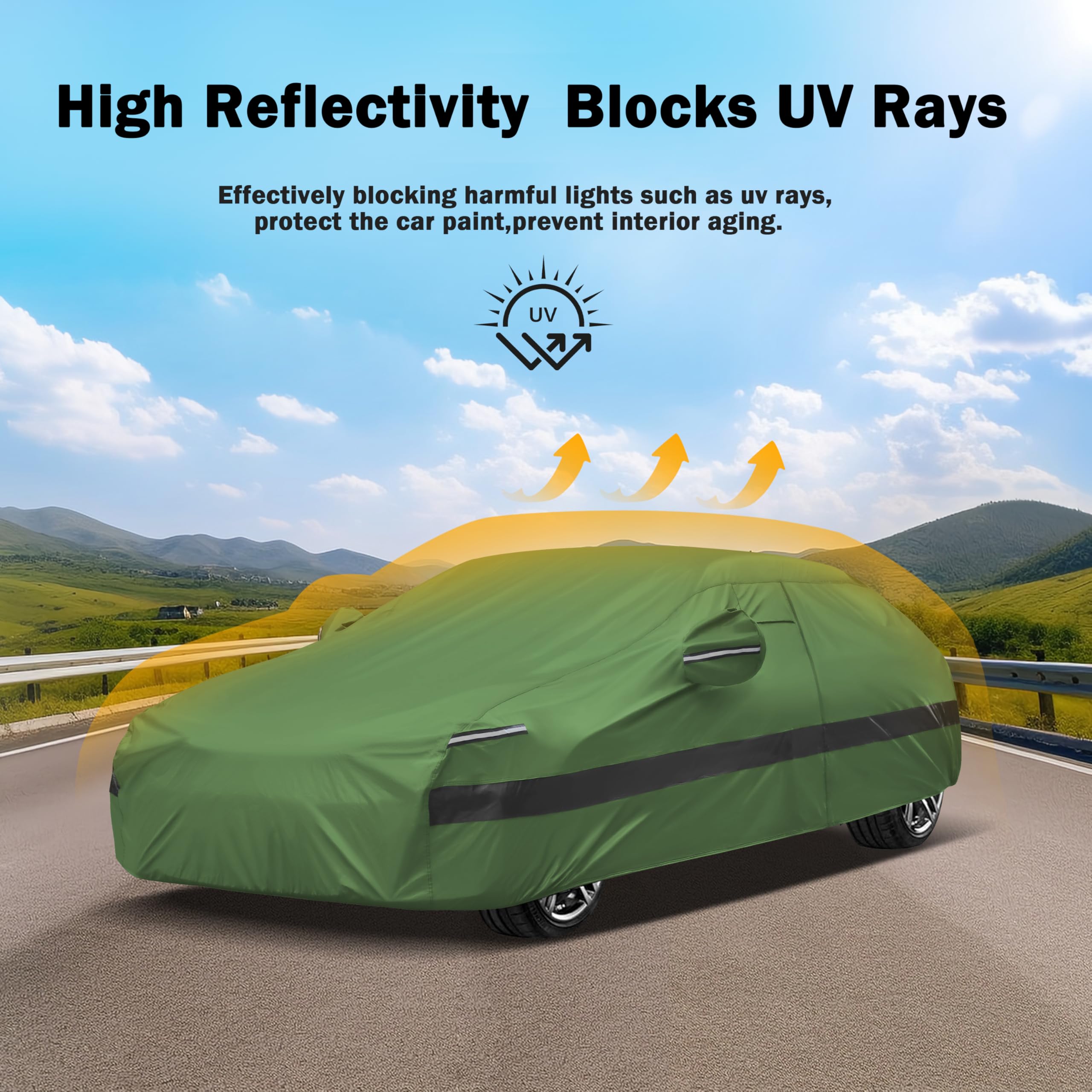 Jurmon Heavy Duty Outdoor Car Cover Compatible With Tesla Model 3,Waterproof All Weather For Automobiles, Outdoor Full Cover Rai