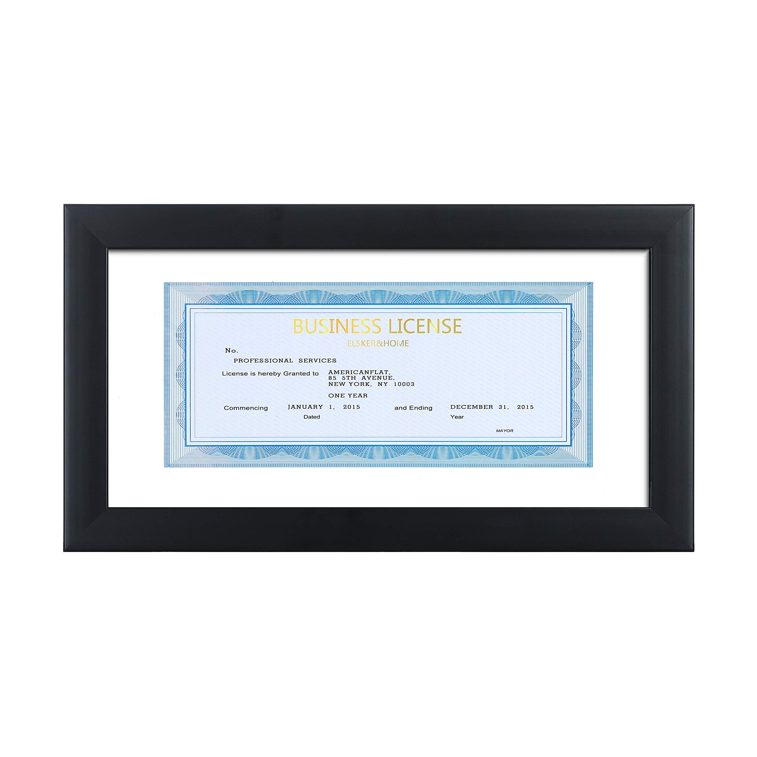 ELSKER&HOME 5x10 Business License Frame Black for 3.5x8 Standard Business License with mat - 5x10 frame without mat for Panorami