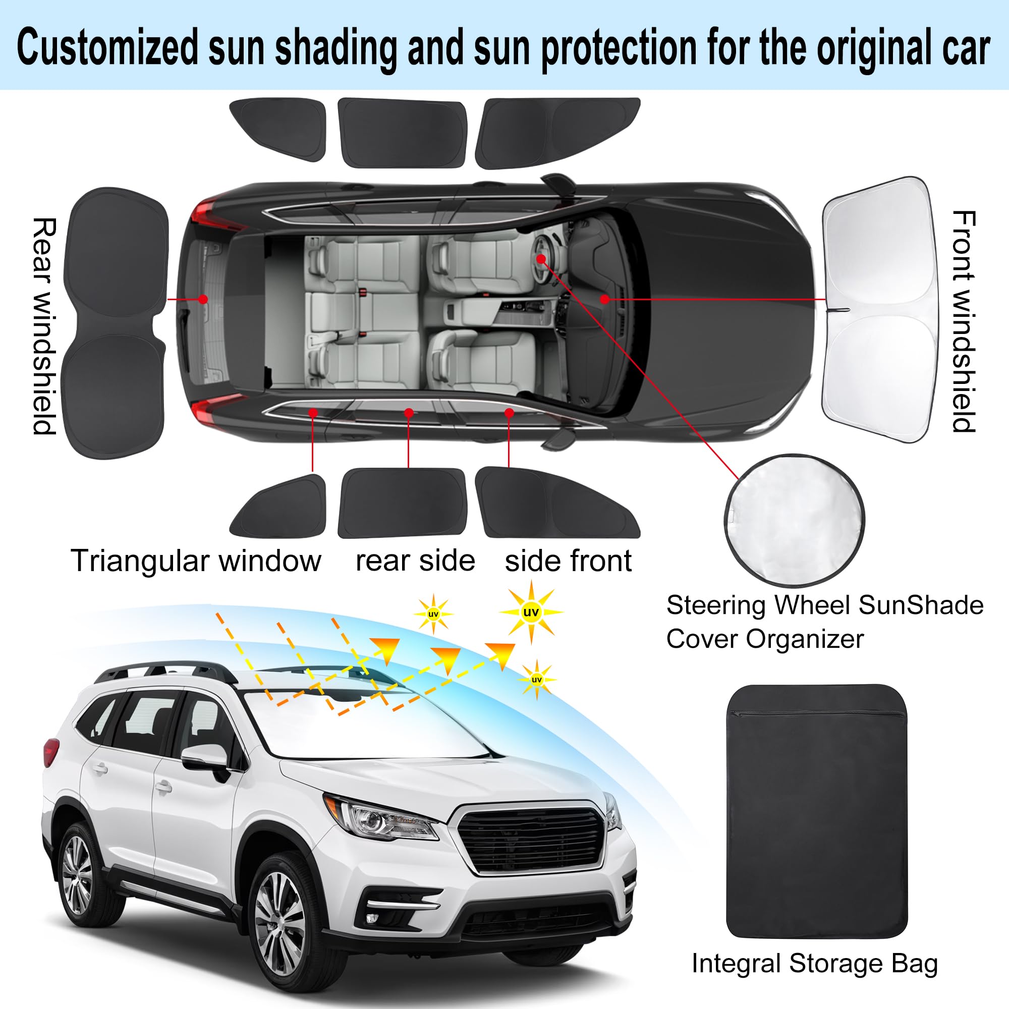 Tinglu Window Shades For Subaru Ascent 2019-2024 2025 Accessories Car Side Full Windows Rear Triangular Windshield Sun Shade Sun