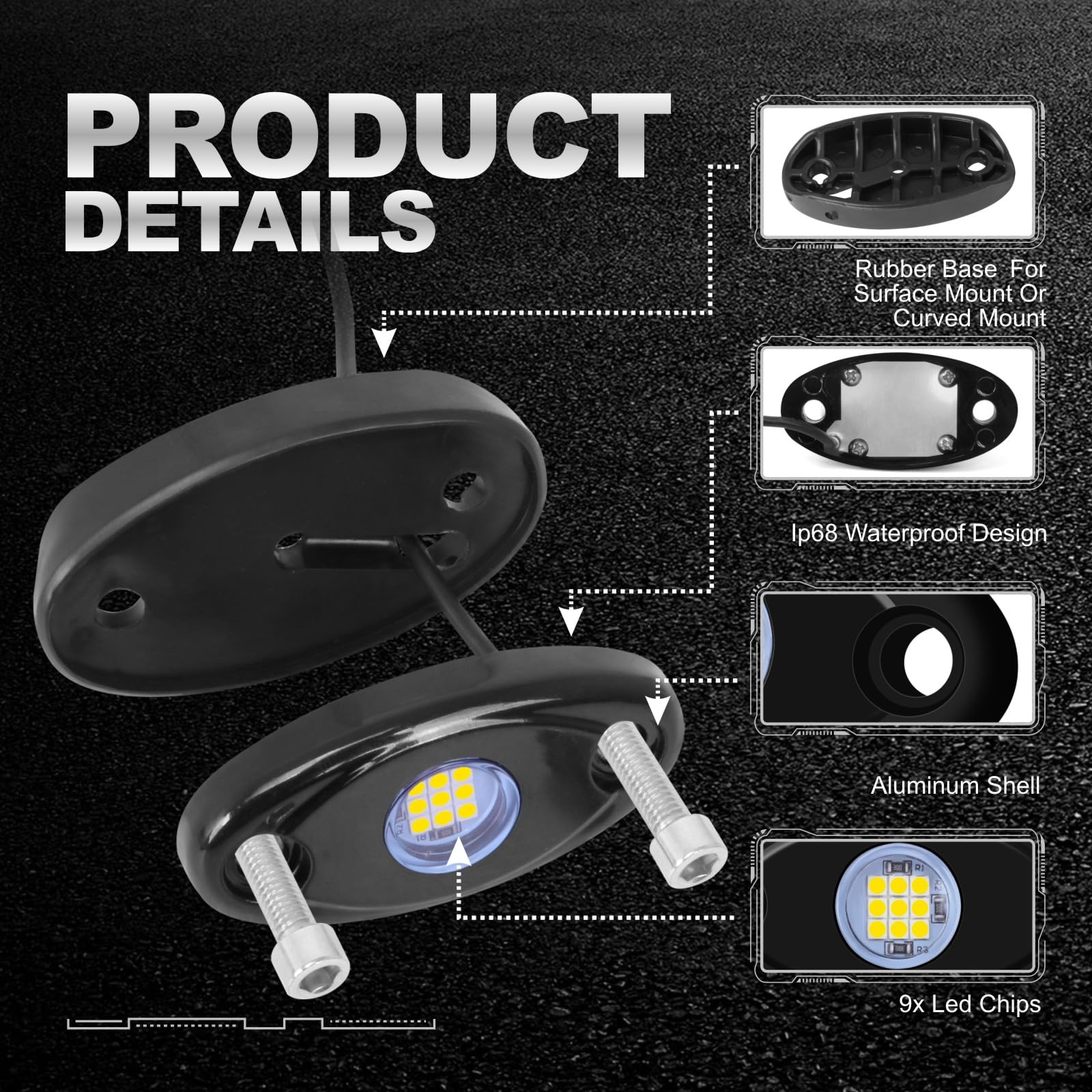 Ly8 Led Rock Lights 8 Pods White For Truck Atv Utv Suv Motorcycle Car Boat Shockproof Waterproof Underbody Glow Neon Trail Rig Fender Lighting