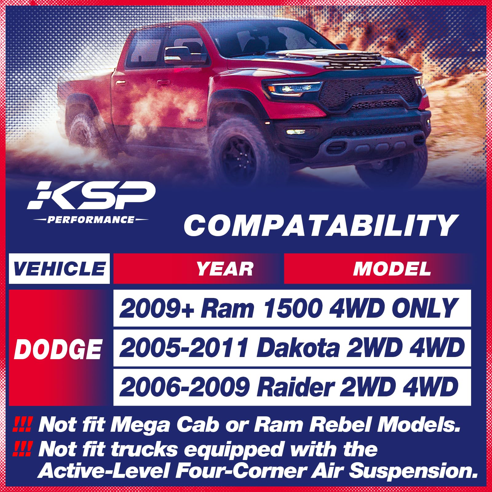 KSP 2in Front Lift Kits for Ram 1500 2009-2024, 2'' Leveling Lift Kit for 2009-2024 Dodge Ram 1500 4WD, 2005-2011 Dodge Dakota 2