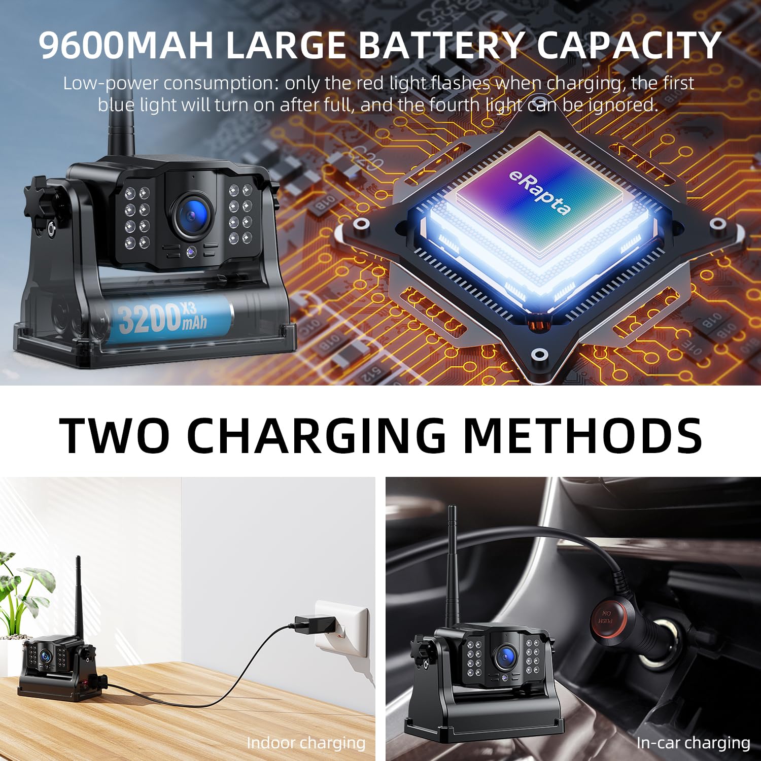 Erapta 2 Magnetic Wireless Backup Camera 7    Ips Monitor, 2-Min Diy Installation,1080P, Lower Consumption, 9600Mah Rechargeable