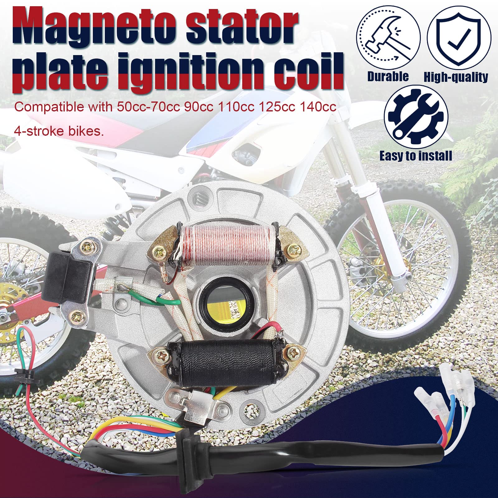 QAZAKY 2 Coil Magneto Stator Plate Ignition Coil Compatible with 50cc 70cc 90cc 110cc 125cc 140cc Pickup Kick Start Pit Dirt Bik