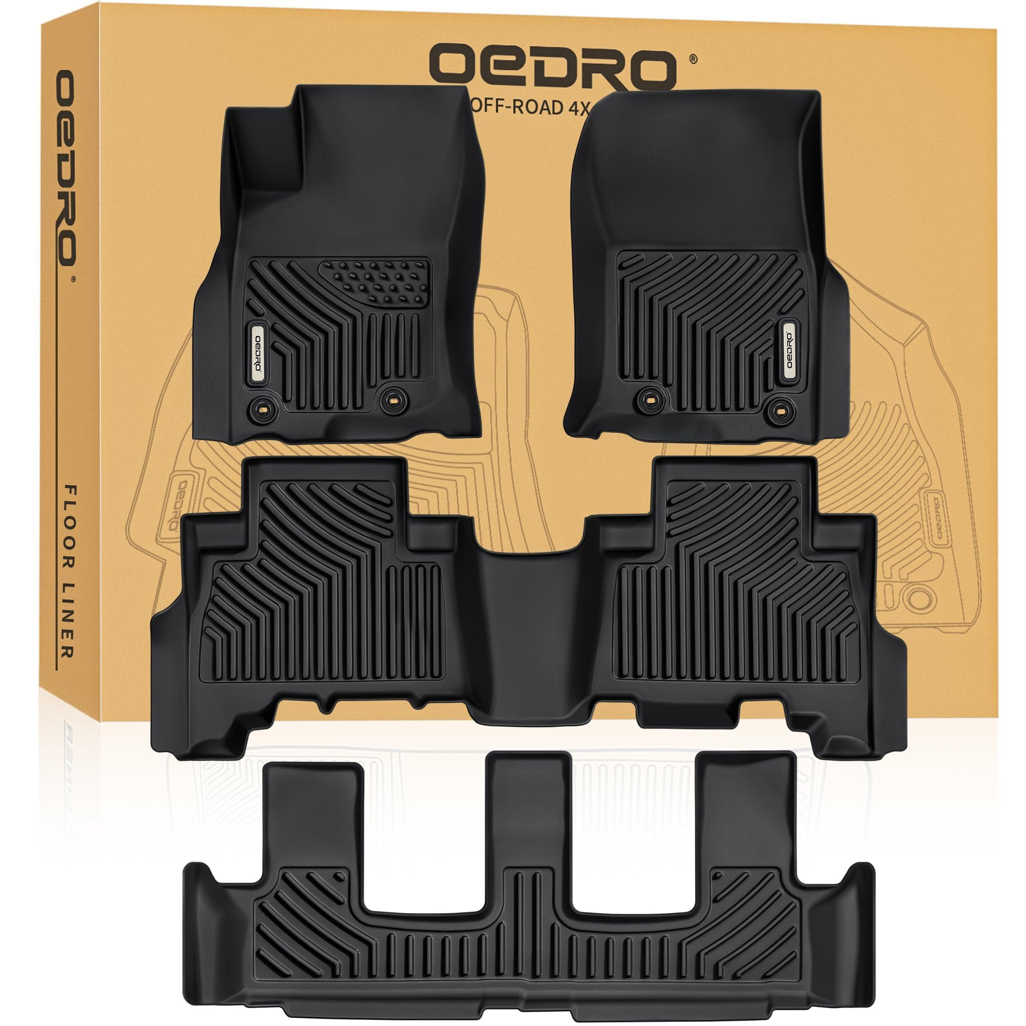 Oedro Floor Mats For 2024-2013 Toyota 4Runner 7 Seater, Custom Fit Tpe All-Weather 4Runner Car Mats Includes 1St, 2Nd Row & 3Rd