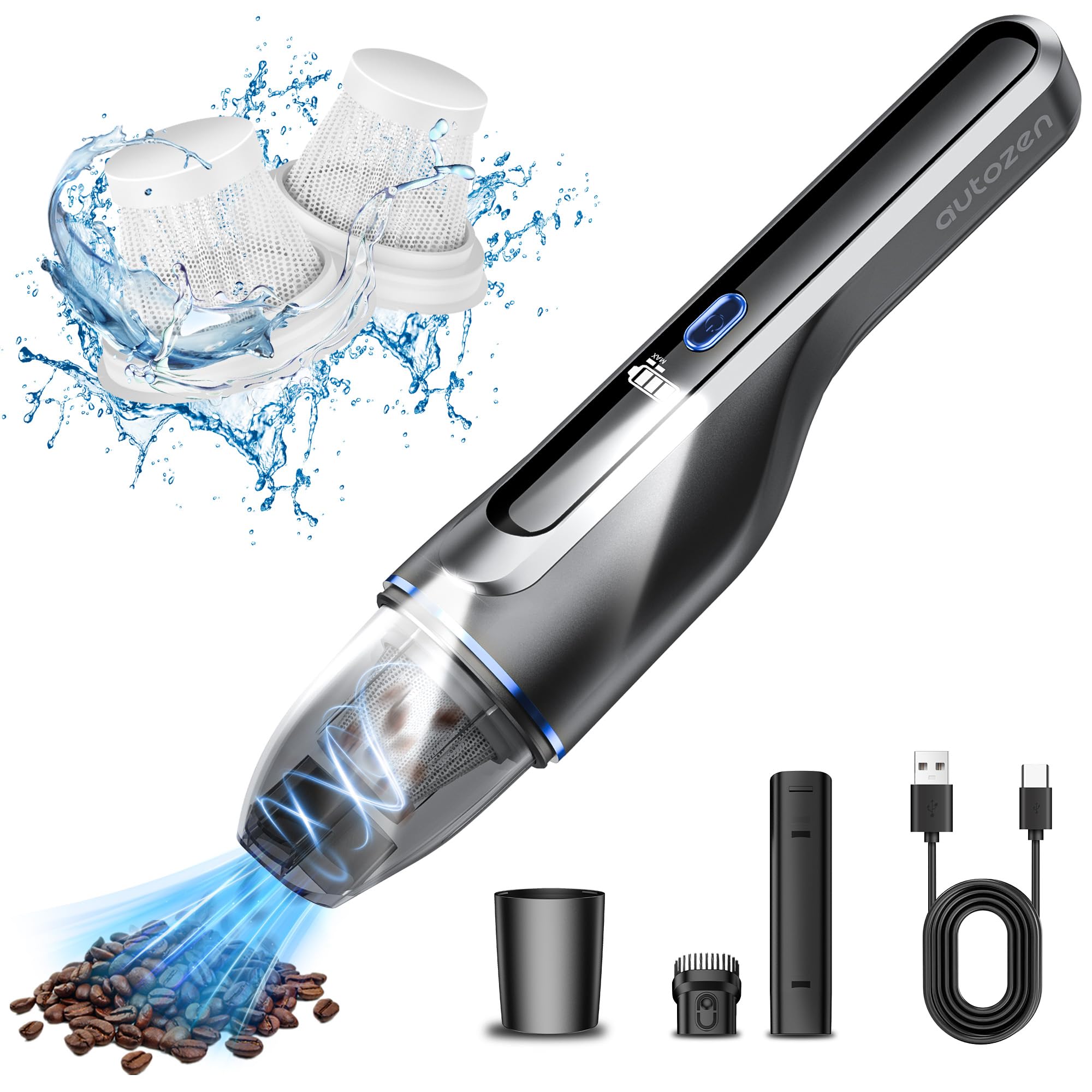 Handheld Vacuum Cordless - Car Vacuum with Brushless Motor 15000PA Suction, 1.2lbs Lightweight, 2H Type C Fast Charge, LED Light