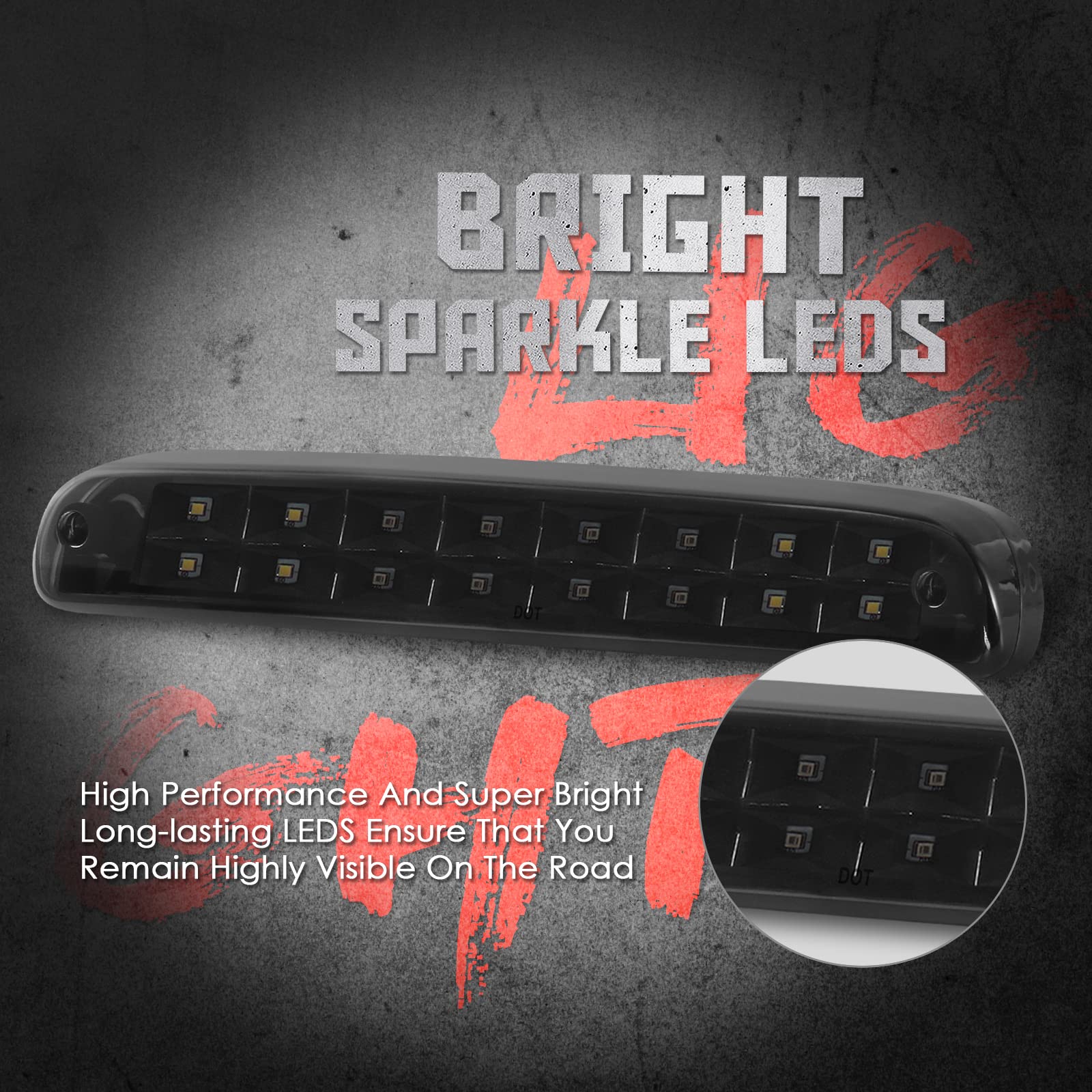 Replacement For Ford F-250 F-350 F-450 F-550 Super Duty 1999-2016 /Ford Ranger 1993-2011 Black Lens Black Housing Tail High Moun