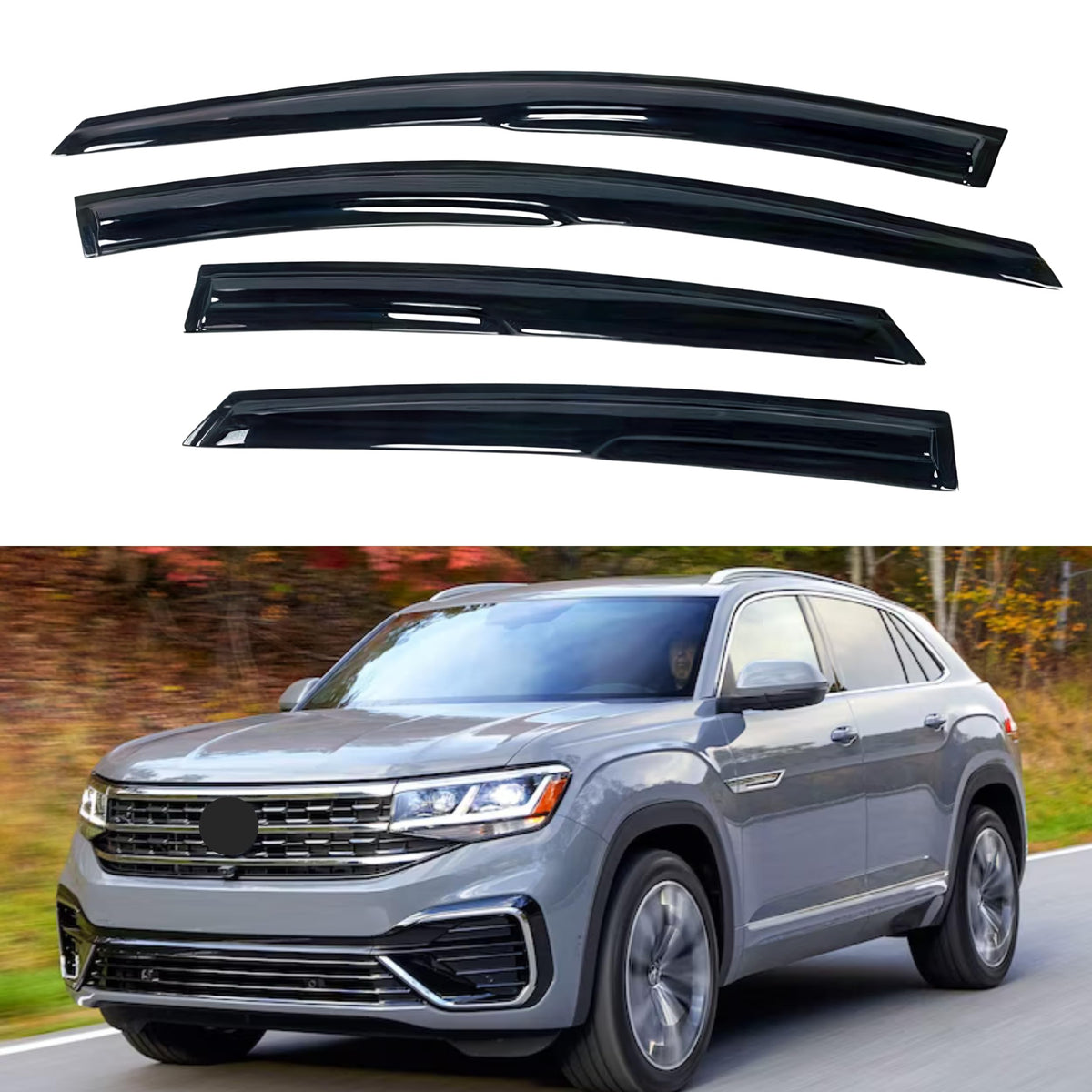 Ig Window Visor For Volkswagen (Vw) Atlas 2018-2024, Rain Guard Tape-On Extra Durable Sun Wind Side Vent Window Deflector Mugen