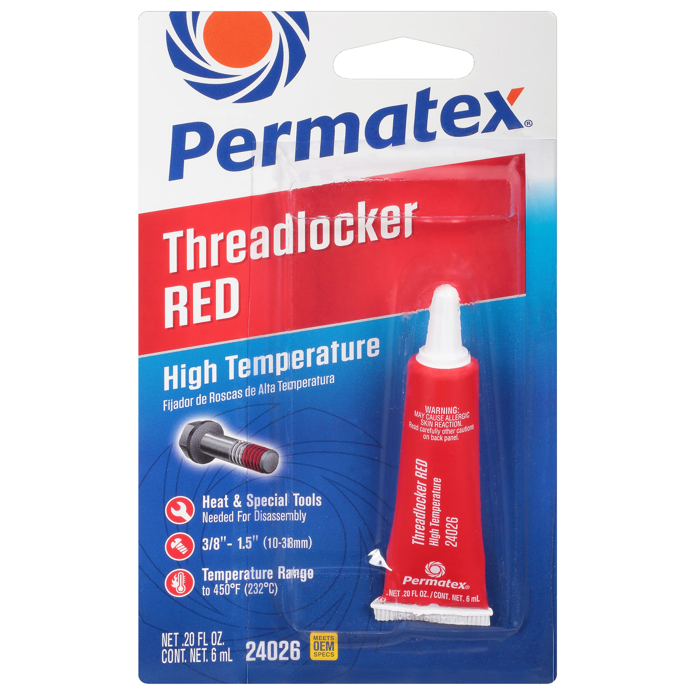 Permatex 24026 High Temperature Threadlocker Red, 6 Ml, Pack Of 1