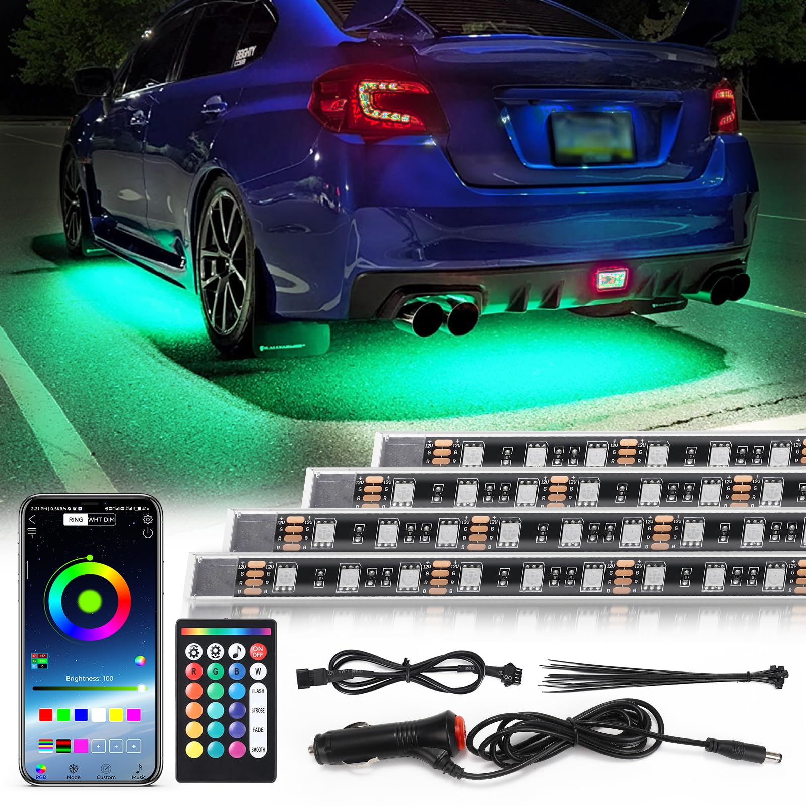 4 Pcs Rgb Underglow Led Lights For Cars Truck Suv Golf Cart Utv Atv, 12V Waterproof Multicolor Underbody Neon Accent Strip Light