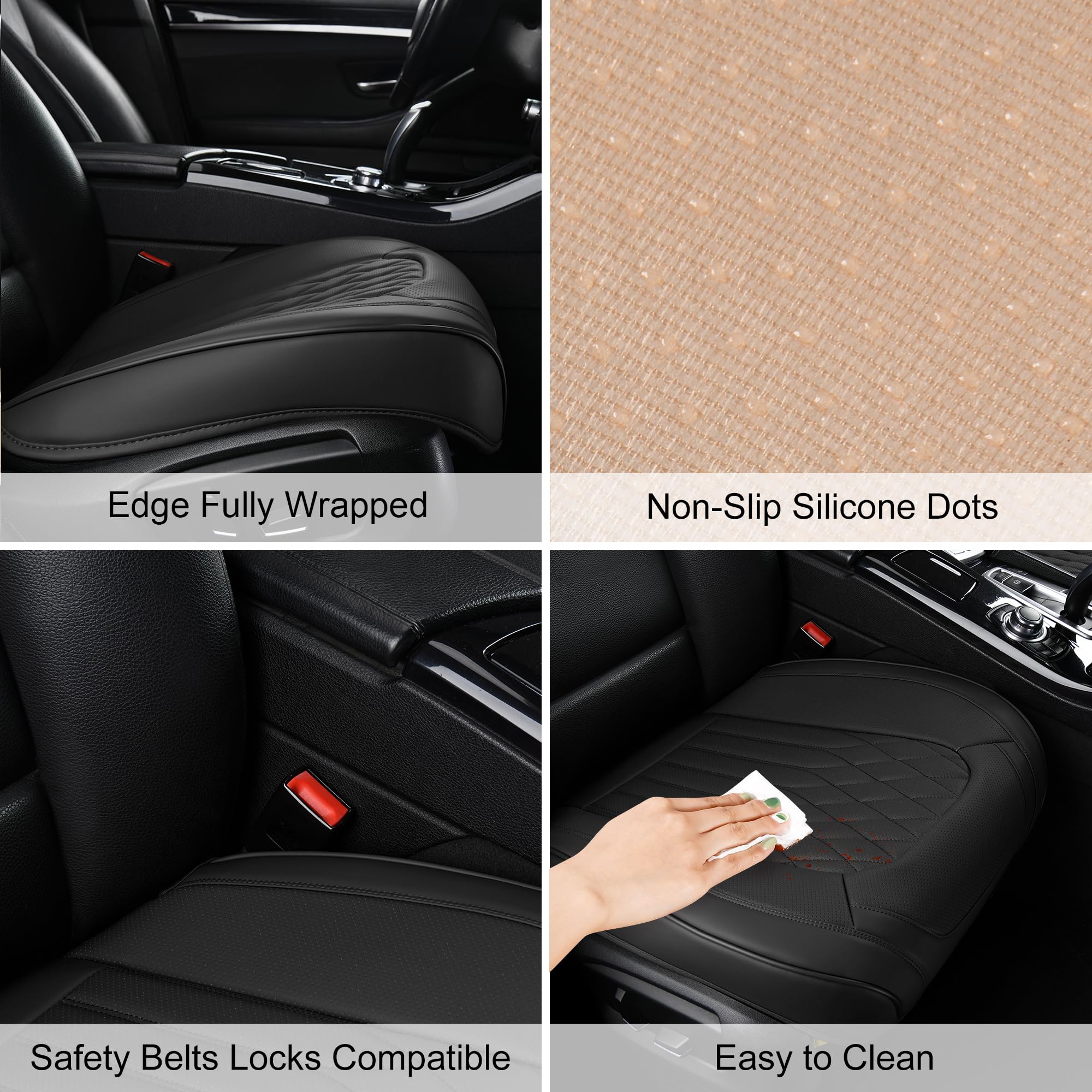 BWTJF Black Car Seat Cover 2 Pack, Universal Leather Front Seat Covers Bottom Protector, Anti-Slip and Full Wrapping Edge Compat