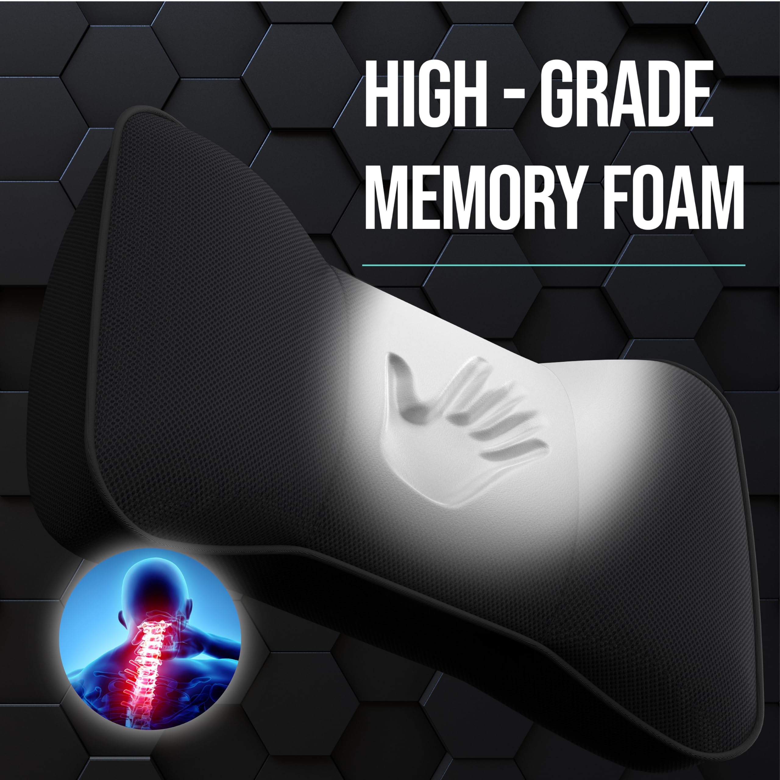 SAMSONITE Travel Neck Pillow - Memory Foam Car Seat Headrest Cushion, Ergonomic Neck Support for Driving, Adjustable Strap, Comf