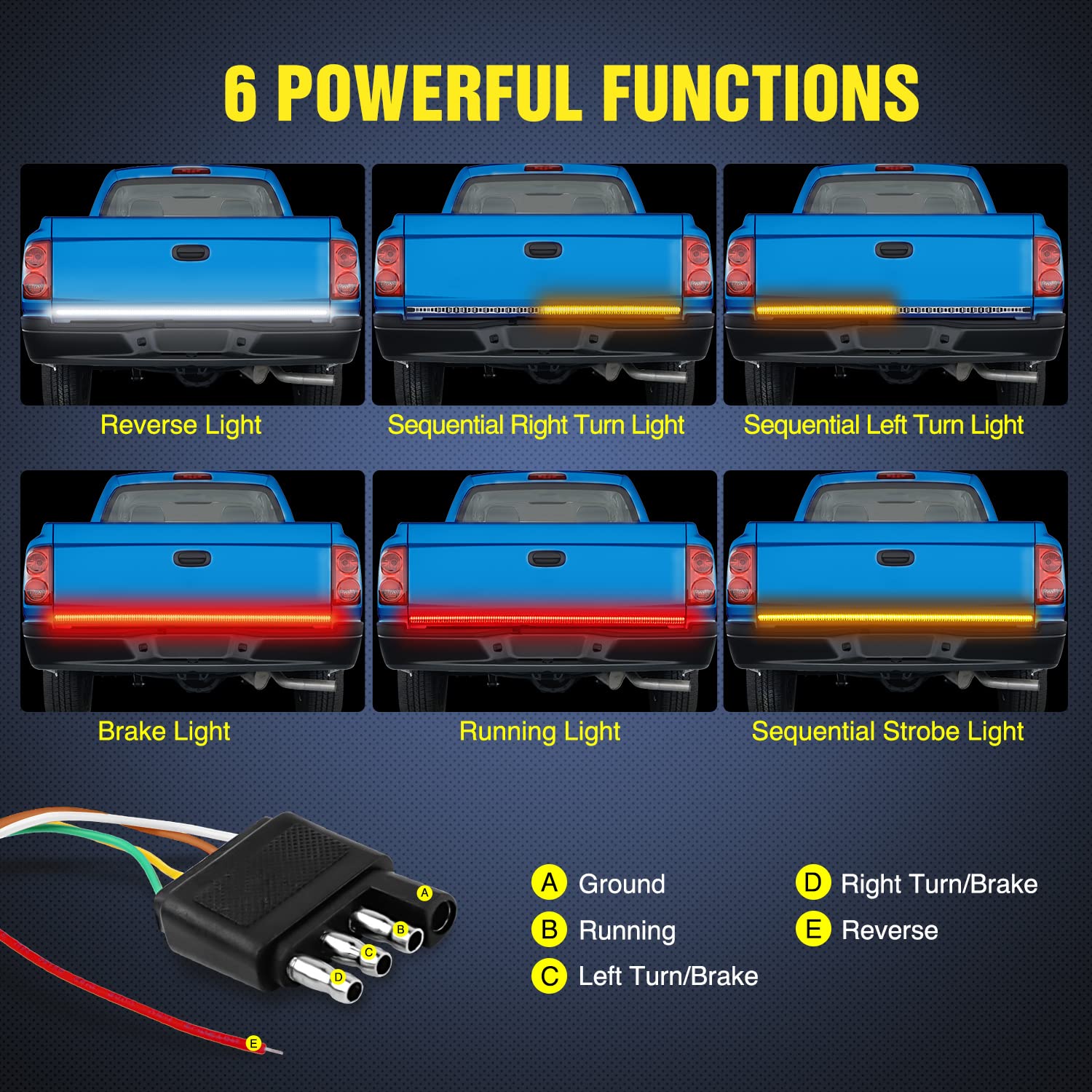 Nilight 3Pcs 60 Inch Truck Bed Light Strip Bundle With Tailgate Bar 60'' Triple Row 504 Led Strip 4 Way Flat Trailer Y-Splitter