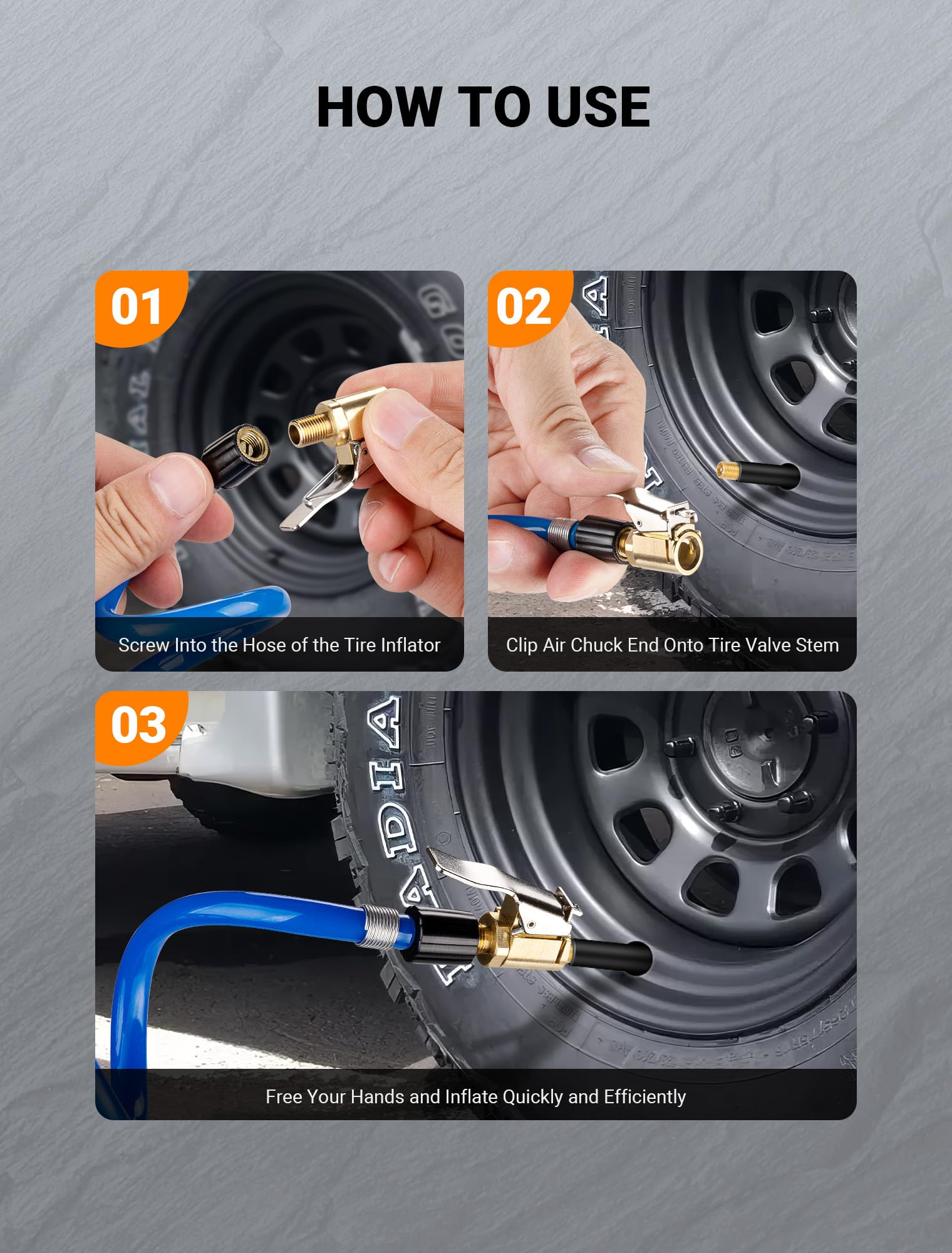 LUMITECO Brass Locking Tire Air Chuck - Tire Inflator Hose Adapter, Twist-On Connection, No Air Leakage, 1pc Thread Connector