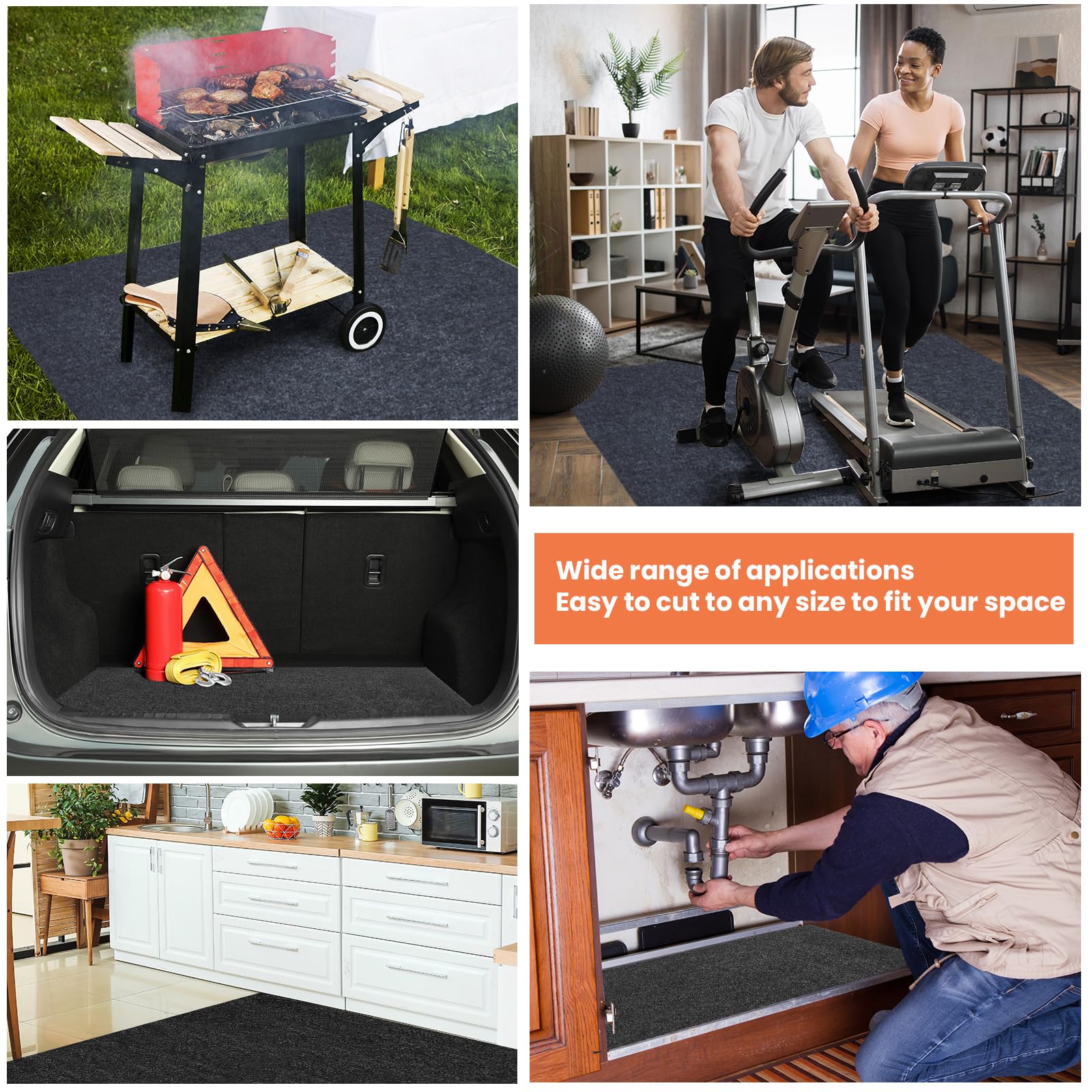 Datanly 4 Pcs 36 X 60 Inch Oil Spill Mat For Driveway Garage Under Car Leaks Absorbent Oil Pad, Black Rubber Mat Garage Floor Pr