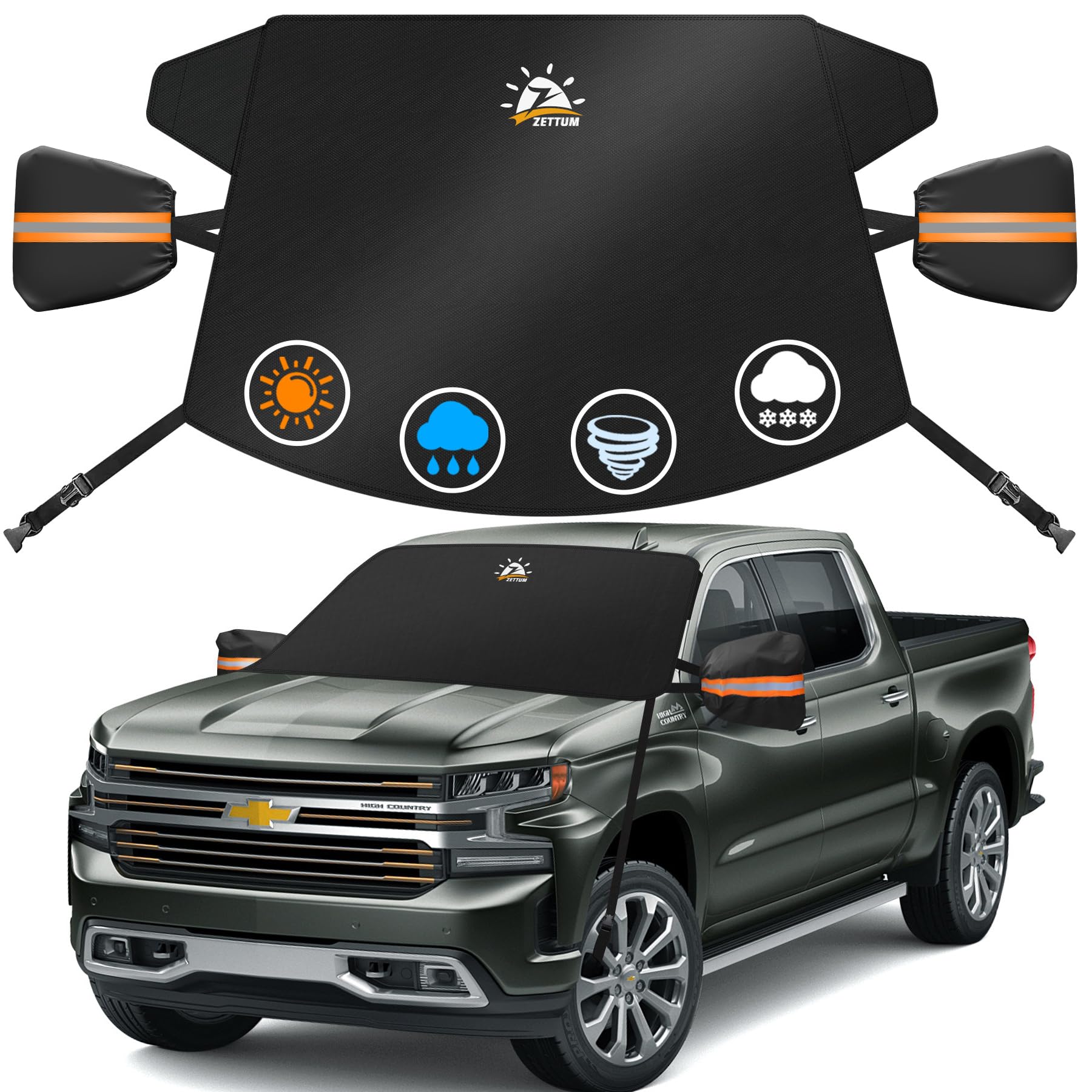 Zettum Car Windshield With Tow Mirror Cover - 600D Windshield Cover For Ice And Snow Windproof & Heavy Duty, Winter Frost Hail P