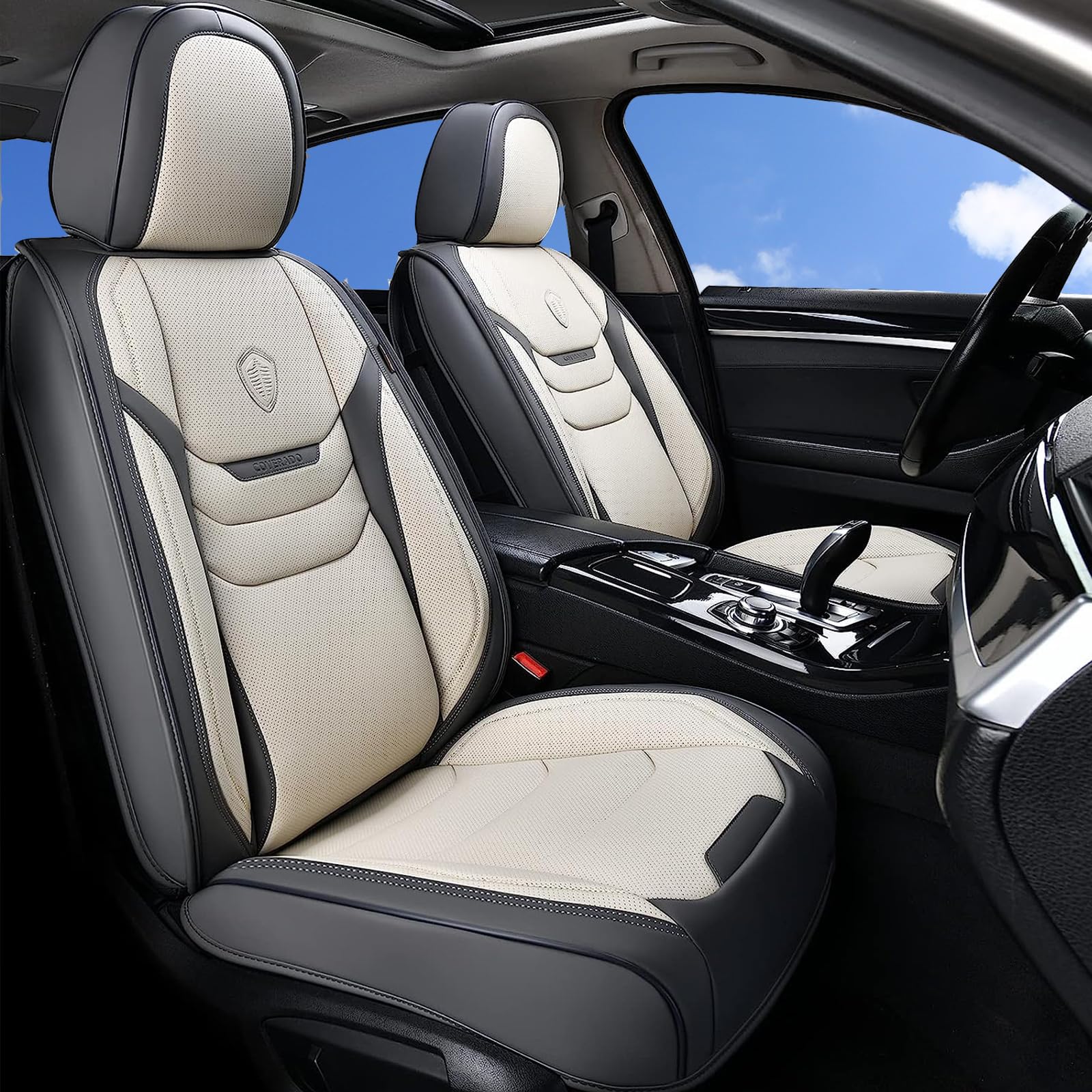 Coverado Seat Covers, Car Seat Covers Full Set, 5 Seat Universal Leather Seat Covers For Cars, Seat Covers Waterproof, Front And Back Car Seat Protector, Auto Seat Covers Fit For Most Vehicles, Gray