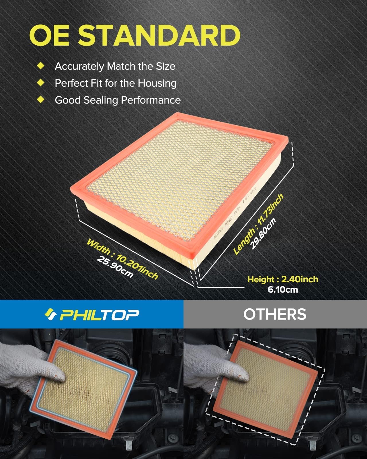 Philtop Engine Air Filter Ca11895 Replacement For 2013-2022 Toyota (4.0L, 4-6L & 5.7L), Flexible Panel