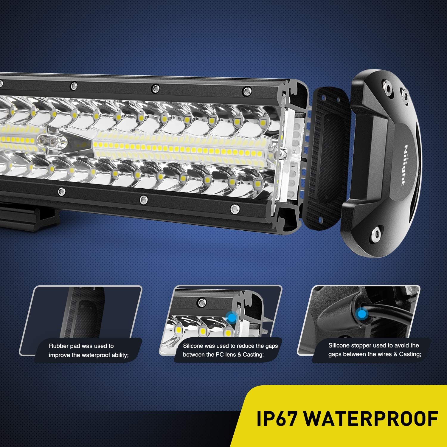 Nilight Led Light Bar 12Inch 300W Triple Row Flood Spot Combo 30000Lm Bar Driving Boat Lighting Led Off Road Lights For Trucks,2
