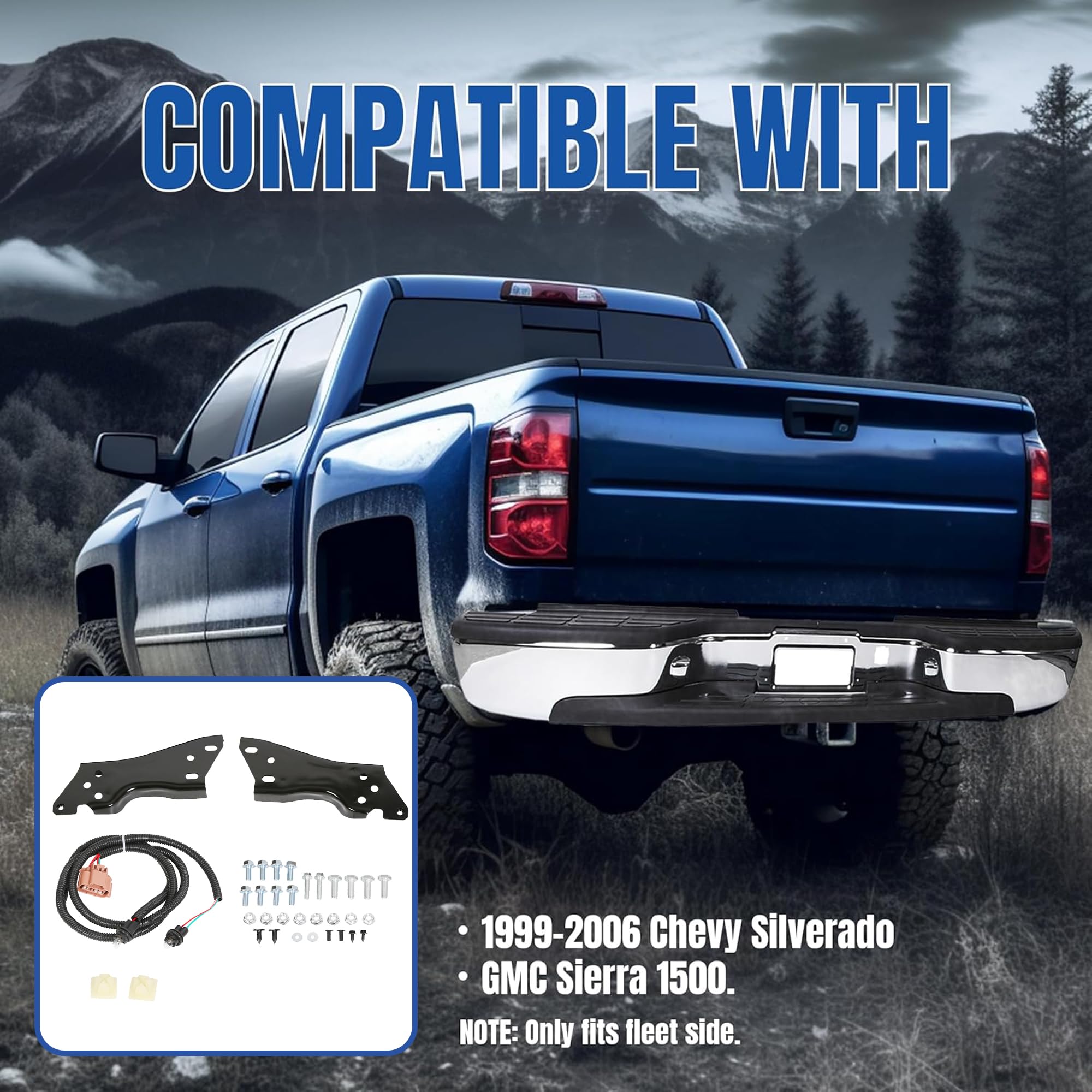 KUAFU Chrome Rear Step Bumper Compatible with 1999-2006 Chevy Chevrolet Silverado GMC Sierra 1500 2500 Steel with License Plate