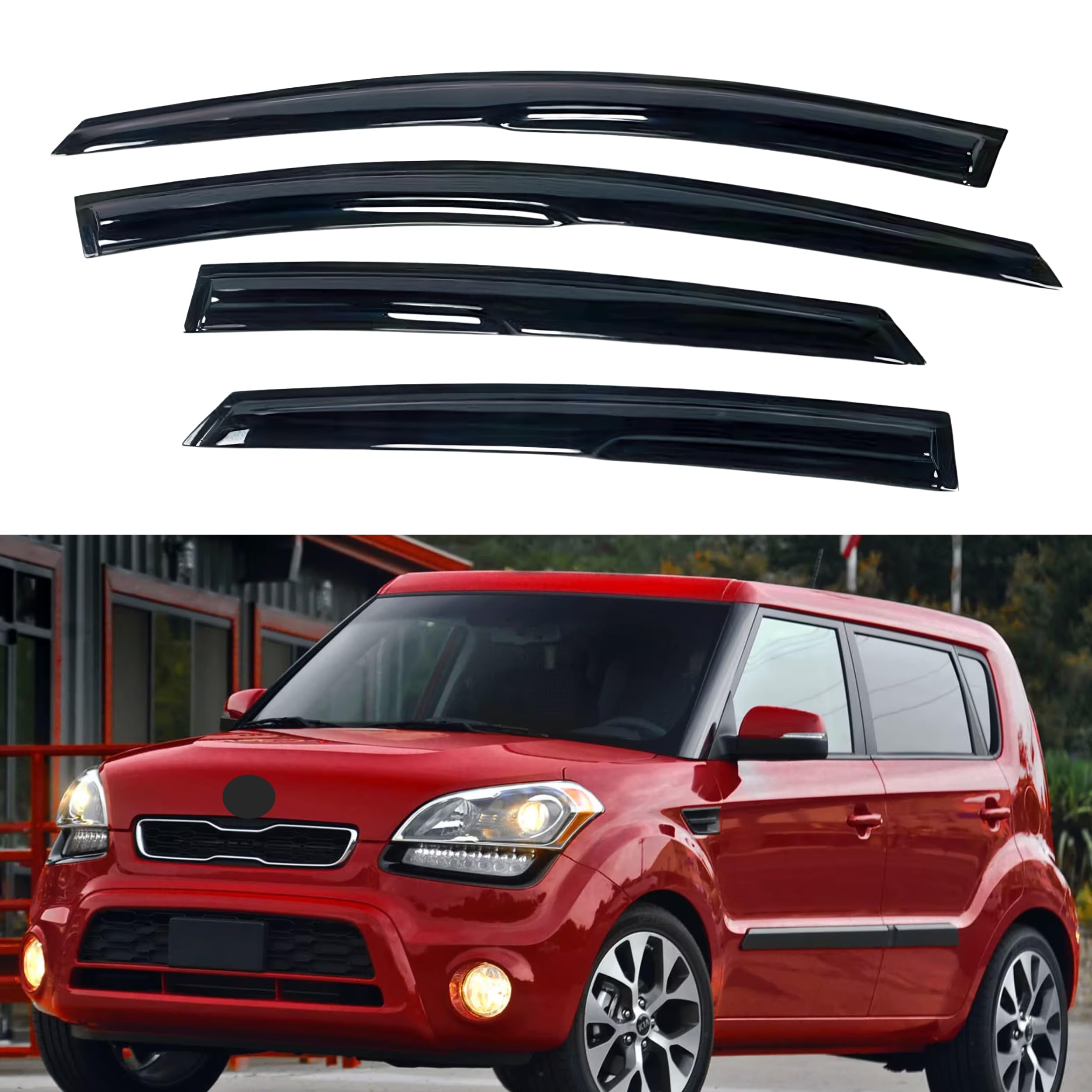Ig Window Visor For Kia Soul 2009-2013, Rain Guard Tape-On Extra Durable Sun Wind Side Vent Window Deflector Mugen Style, 2009 2