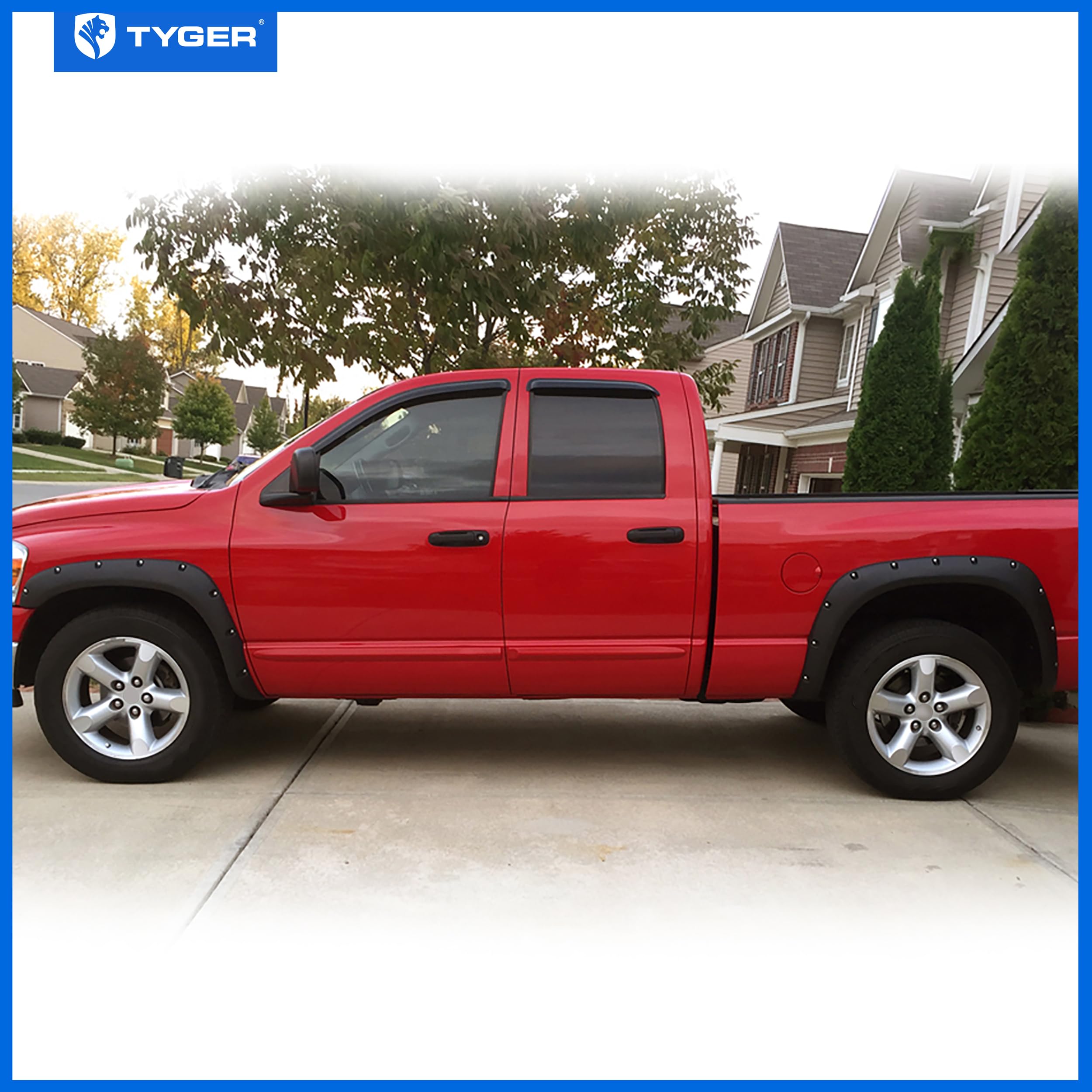 Tyger Auto Fender Flares Compatible With 2002-2008 Dodge Ram 1500; 2003-2009 2500 3500 (Not Fit 06-09 8Ft Bed Models), Fine-Text