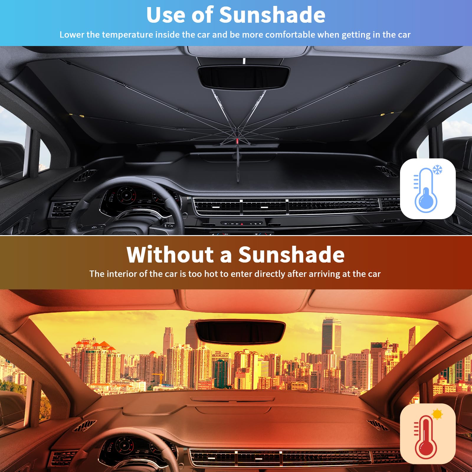 7F Car Sun Shade Umbrella, Protect from Sun Rays and Protect Interior, Sunshade for Car Windshield, Bendable Handle Windshield C