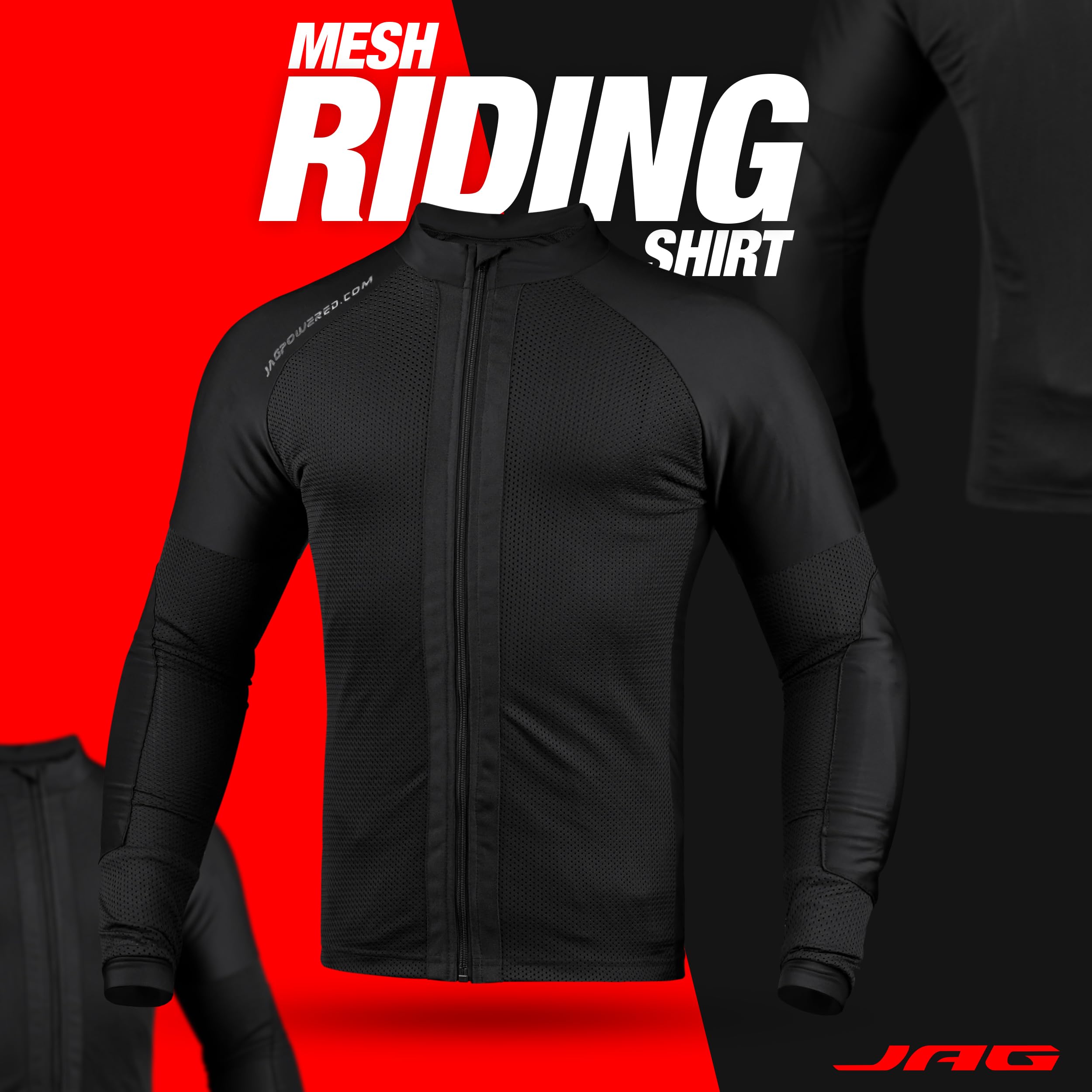 J.A.G. Mesh Motorcycle Shirt For Men With Protective C E Level 2 Padded Shields (Us, Alpha, X-Large, Regular, Regular, Black)