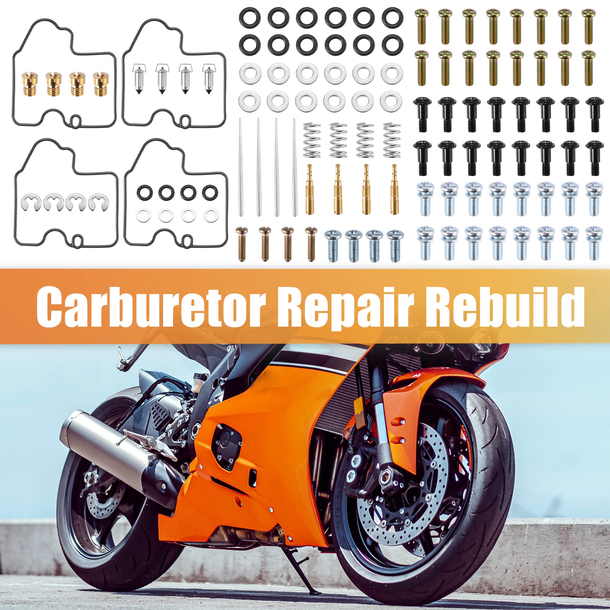 Motoforti 4 Set Motorcycle Carburetor Repair Rebuild Kit Gaskets Jets For Yamaha Yzf R6 600 1999 2000 2001 2002 Carburetor Repair Kit