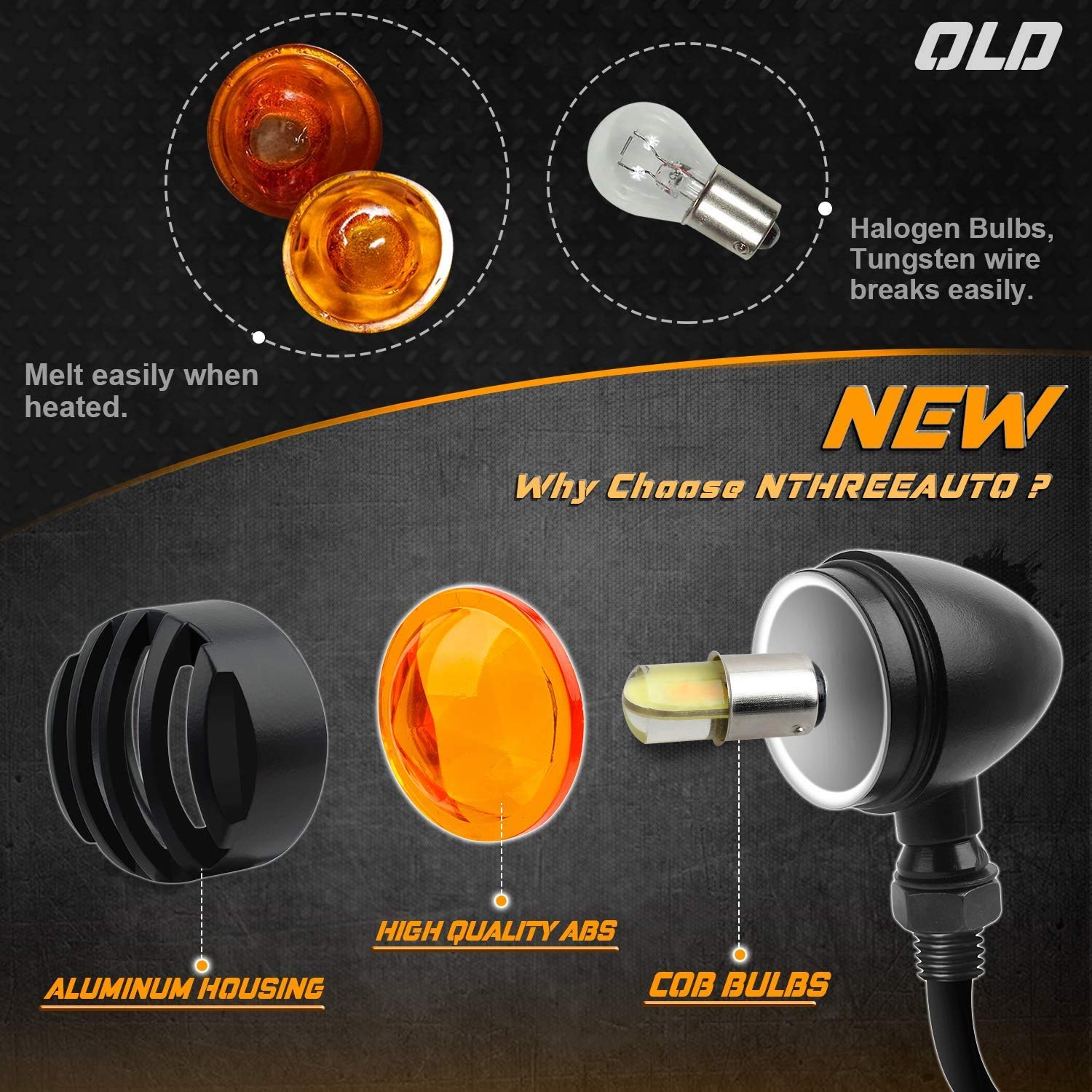 Nthreeauto Motorcycle Blinkers, Waterproof Aluminum Bullet Led Turn Signals, Universal Amber Indicator Light Compatible With Harley Dyna, Honda, Yahama, Bobber,Suzuki And Kawasaki 12V Motorbikes