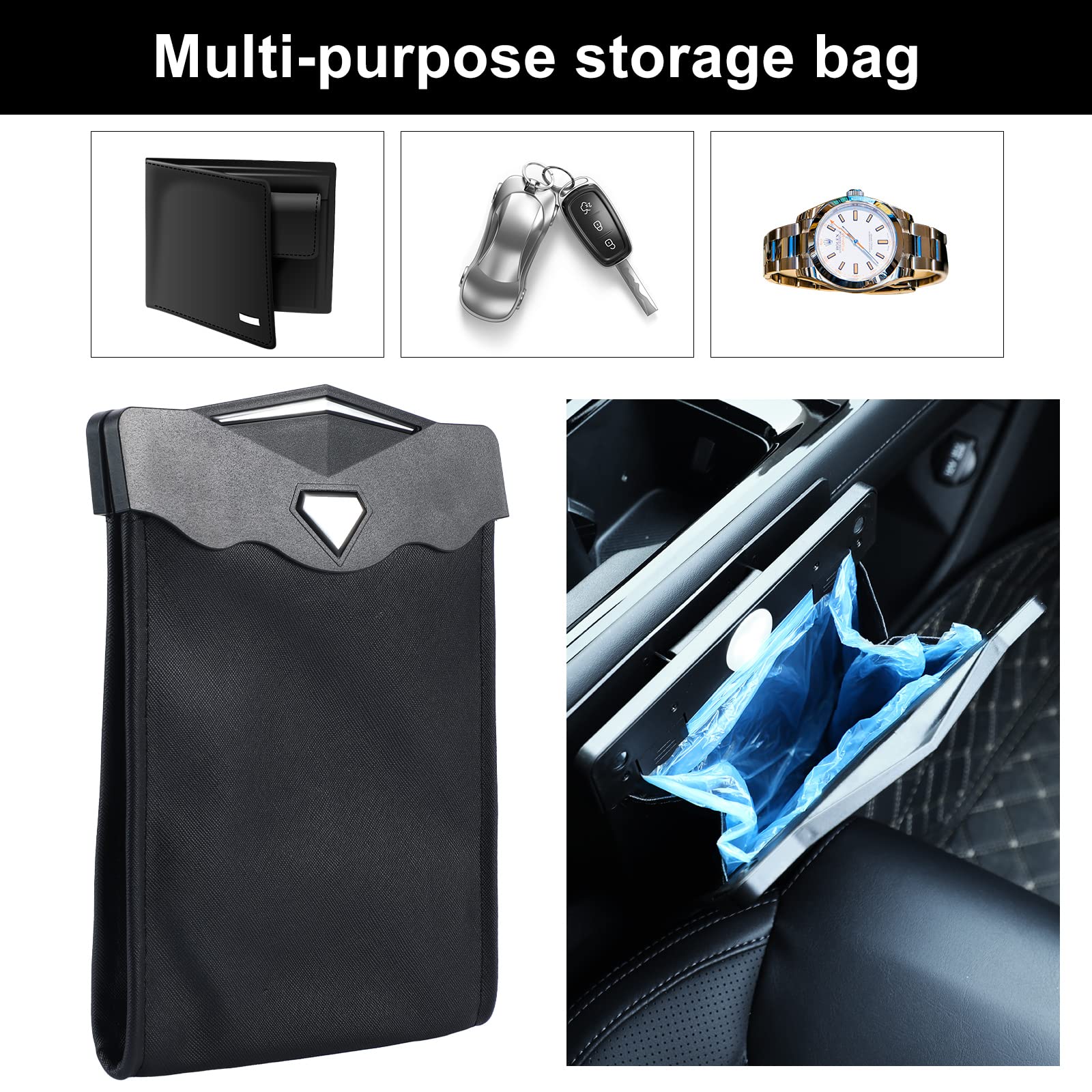 Fuutreo 2 Pcs Smart LED Car Trash Cans Waterproof Garbage Bags with 30pcs Disposable Trash Bags Hanging Leather Magnet Car Stora