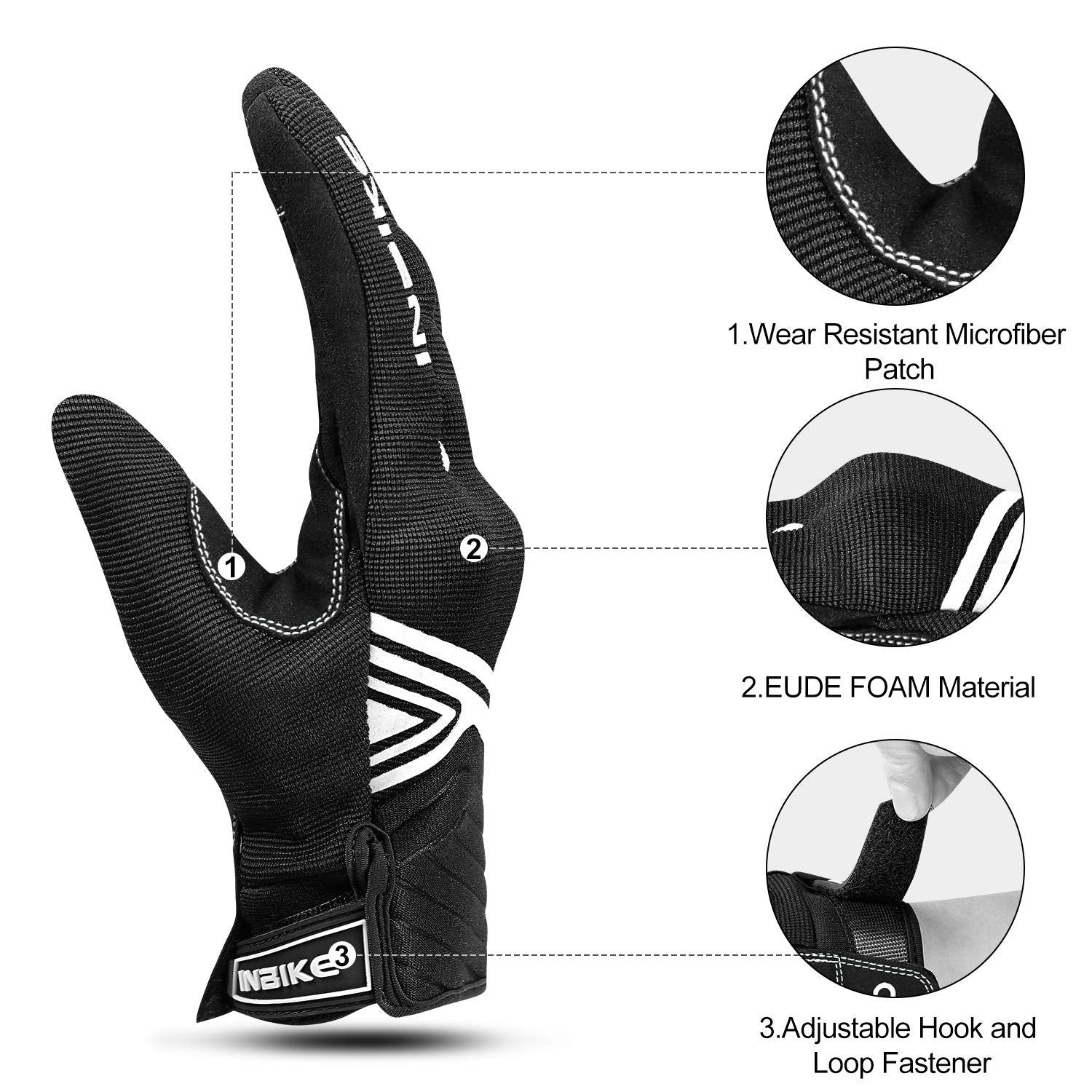 Inbike Breathable Mesh Motorcycle Gloves Touchscreen With Tpr Palm Pad Hard Knuckles Black White Large