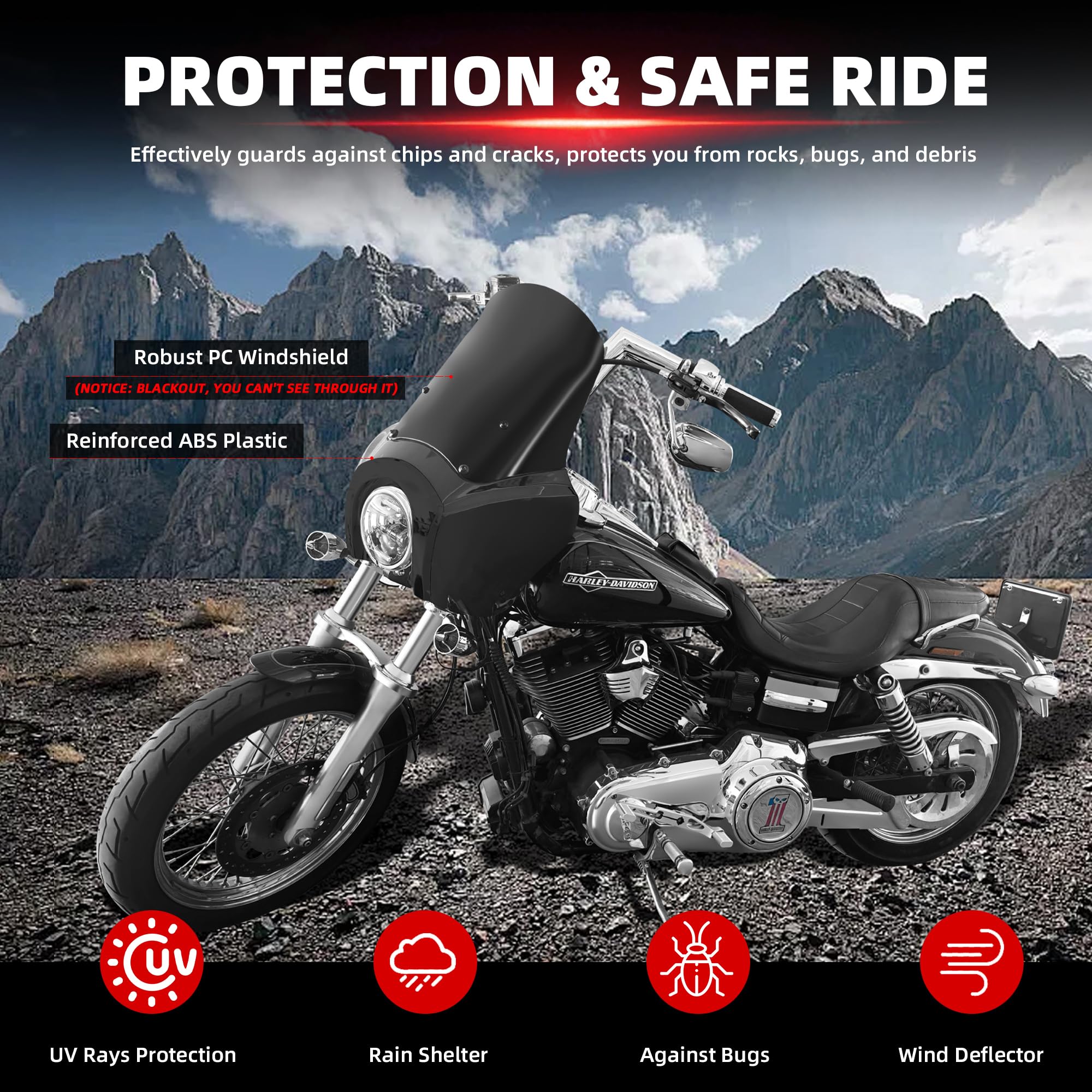 Fatecim Headlight Fairing With 15'' Blackout Windshield Windscreen For Harley Dyna T-Sport Fxdxt Fxd Fxdc Fxdb Fxdl Fxdls