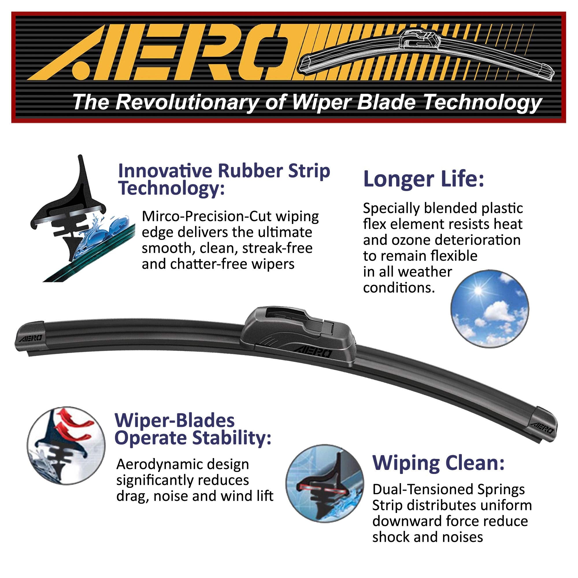 Aero 22' Oem Quality Premium All-Season Beam J-Hook Windshield Wiper Blade