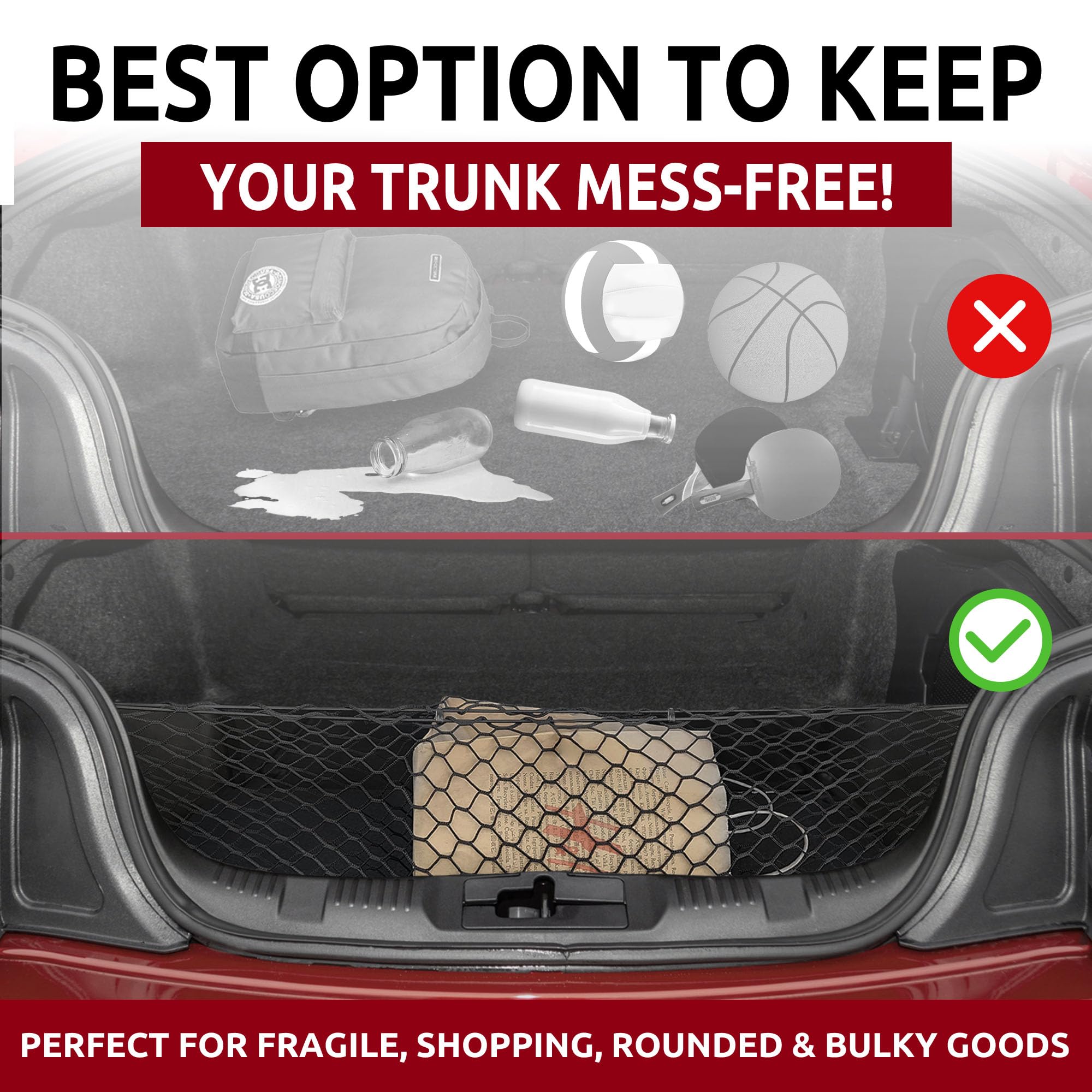 Envelope Style Automotive Elastic Trunk Cargo Net for Ford Mustang 2015-2025 - Premium Trunk Organizer and Storage - Luggage Net