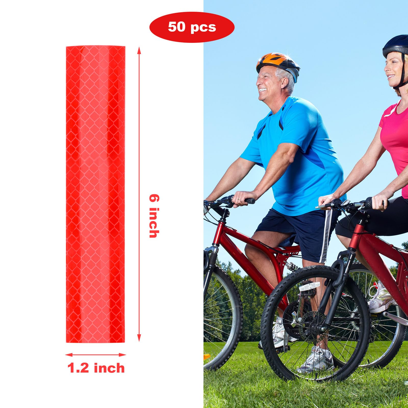 50 Pack Red Reflective Strips Premium Diamond Grade Reflective Stickers 1.2 x 6 inch Outdoor Waterproof Adhesive Reflective Stic