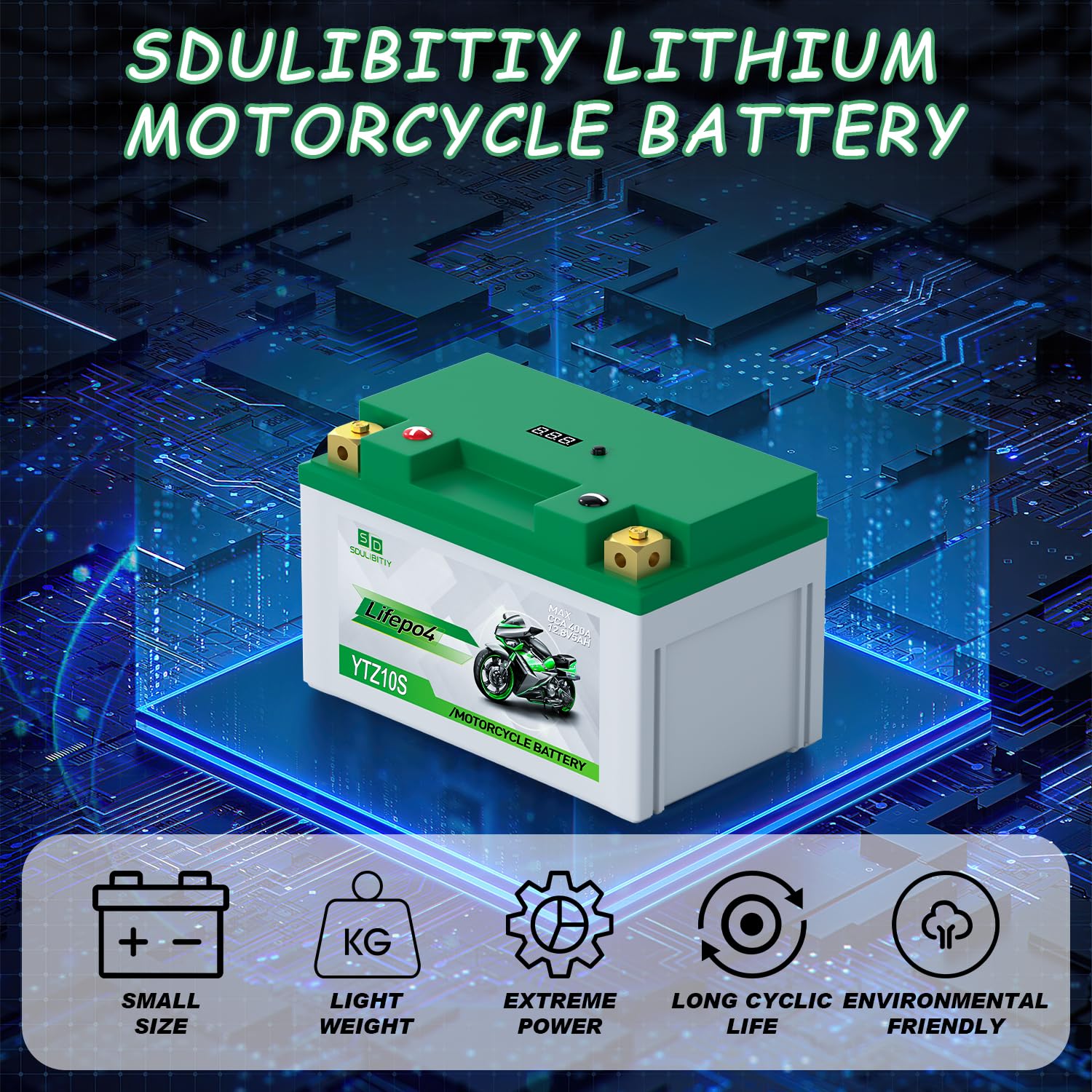 YTZ10S Lithium LiFePO4 Motorcycle Battery, 12V 5Ah, 360-400CCA, Built in BMS, Powersports Battery, for ATV, UTV, Jet Ski, Person