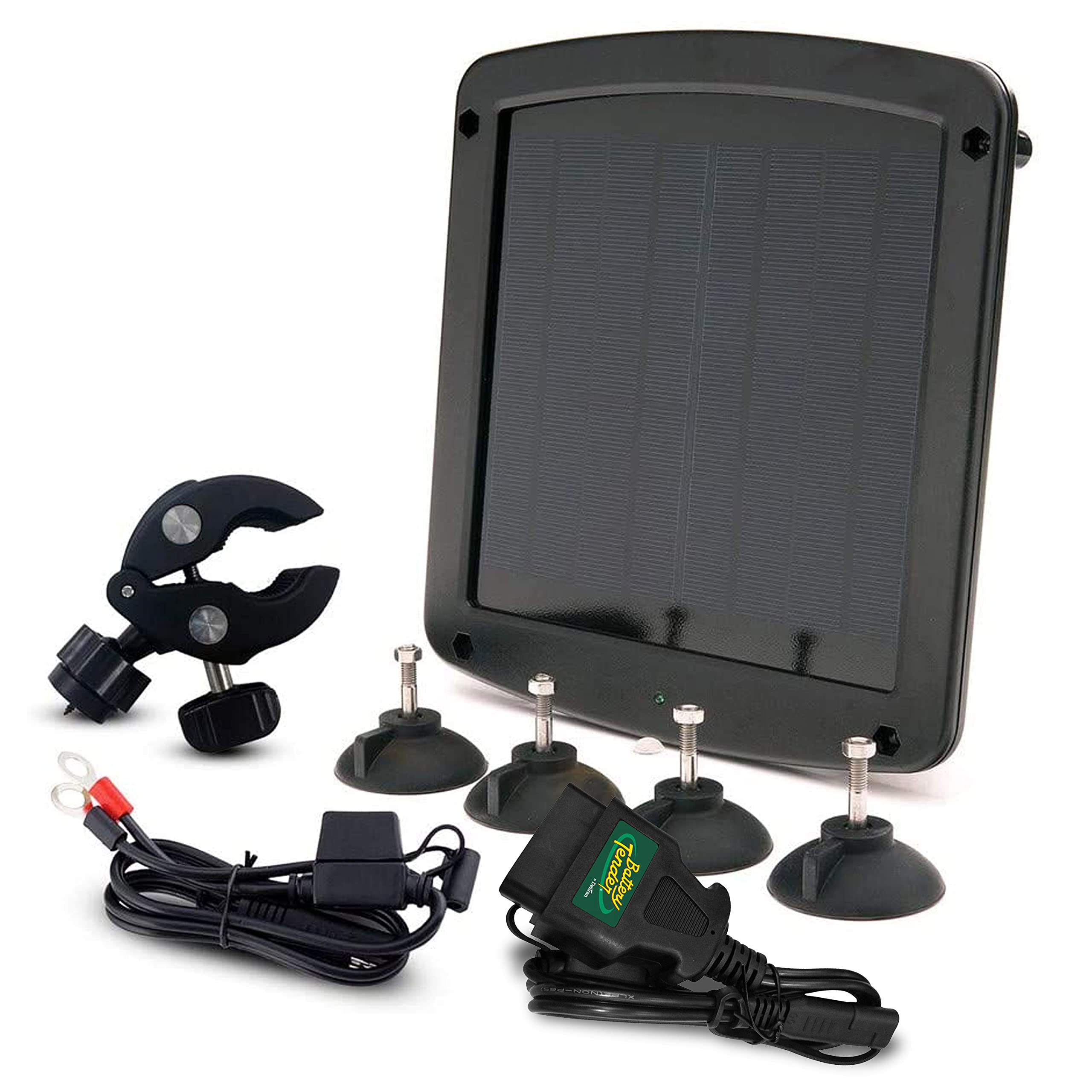 Battery Tender 5 Watt Solar Panel 12V Battery Charger With Charge Controller - Ip67 Weatherproof - Windshield Or Handlebar Mountable - Included Ring Terminal Cable Or Obd Ii Connector - 021-1172