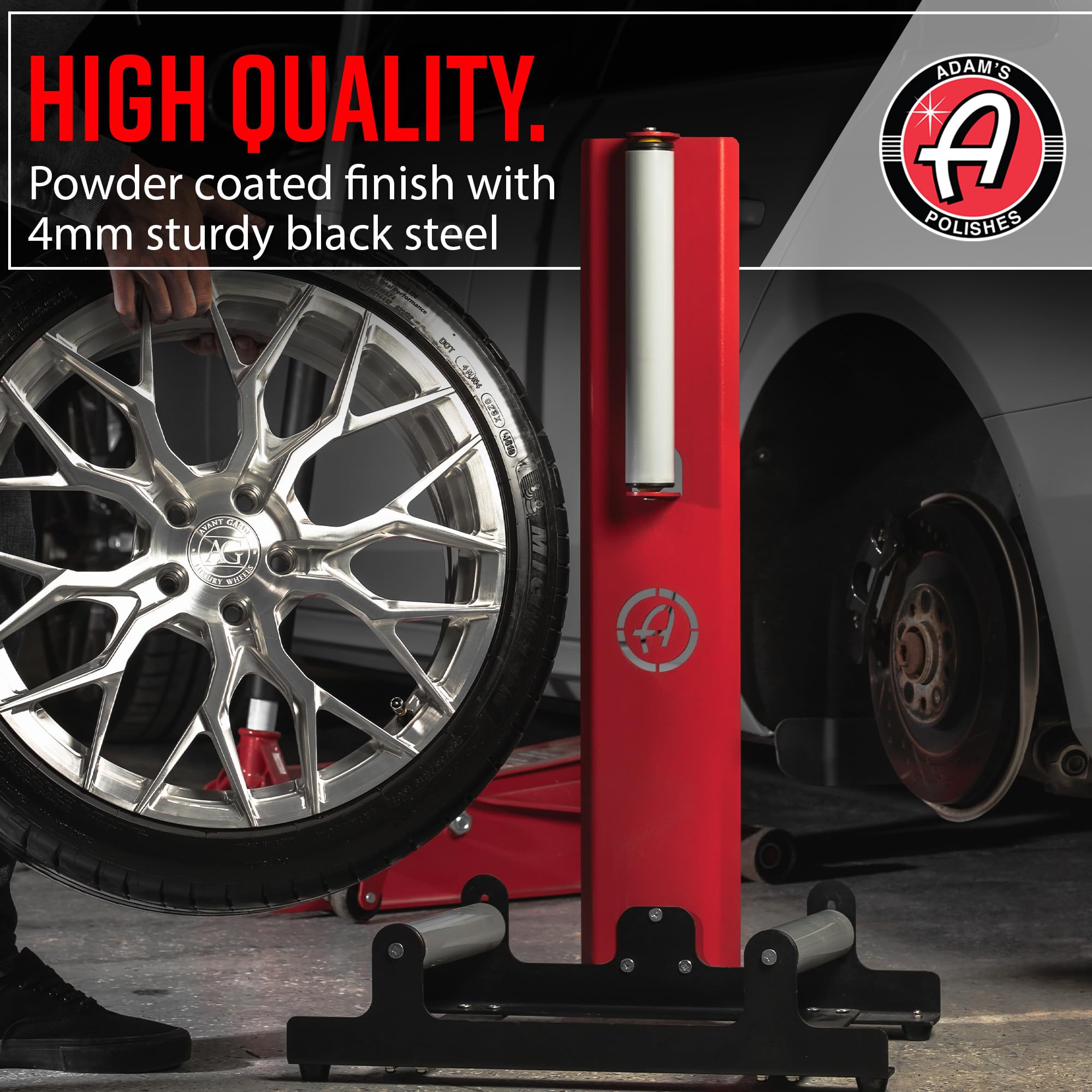 Adam'S Polishes Rolling Wheel Detailing Stand - Wheel & Tire Car Detailing Roller For Cleaning, Ceramic Coating, Applying Tire Shine & Car Wheel Wash | Garage Accessory For Detailers