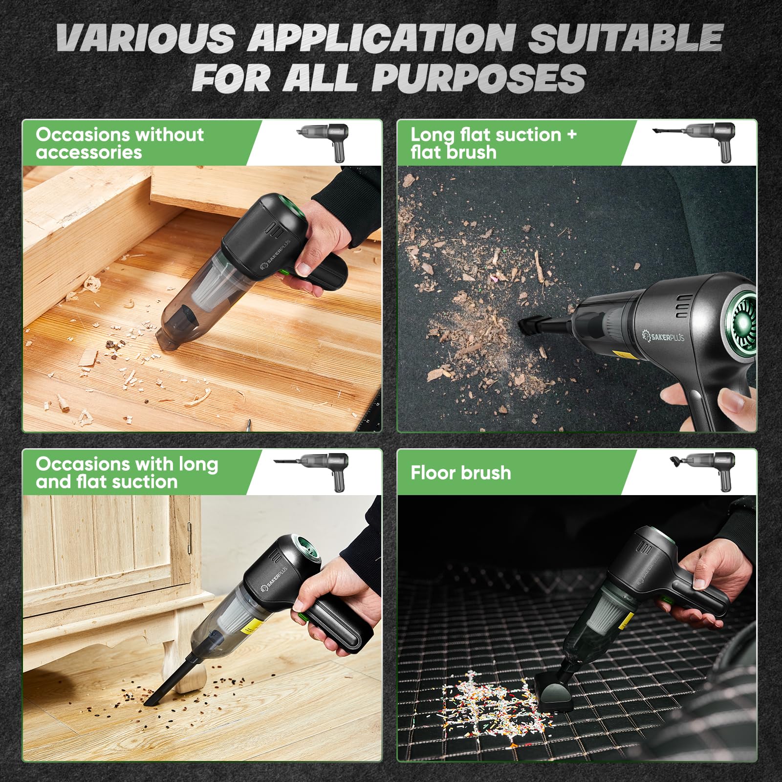 SakerPlus Car Vacuum Cleaner-Wireless Handheld Car Vacuums with Best Suction,Brushless Motor 12000PA High Power,3 in 1 Mini Port