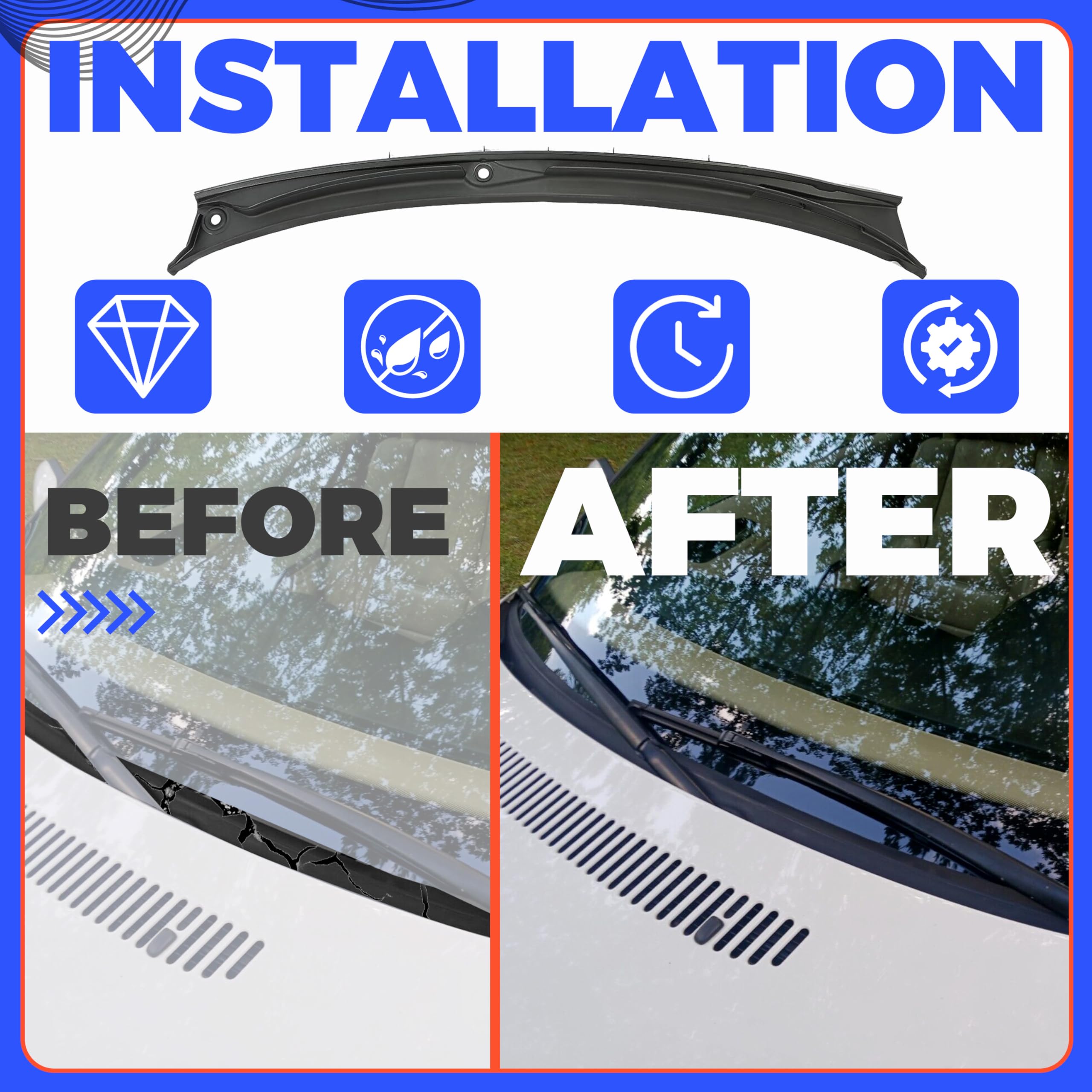 Hecasa Windshield Wiper Cowl Cover Panel Compatible With 1997-2006 Bmw E46 323Ci 323I 325Ci 325I 325Xi 328I 330Ci 330I 330Xi M3 Replacement For 51718208483