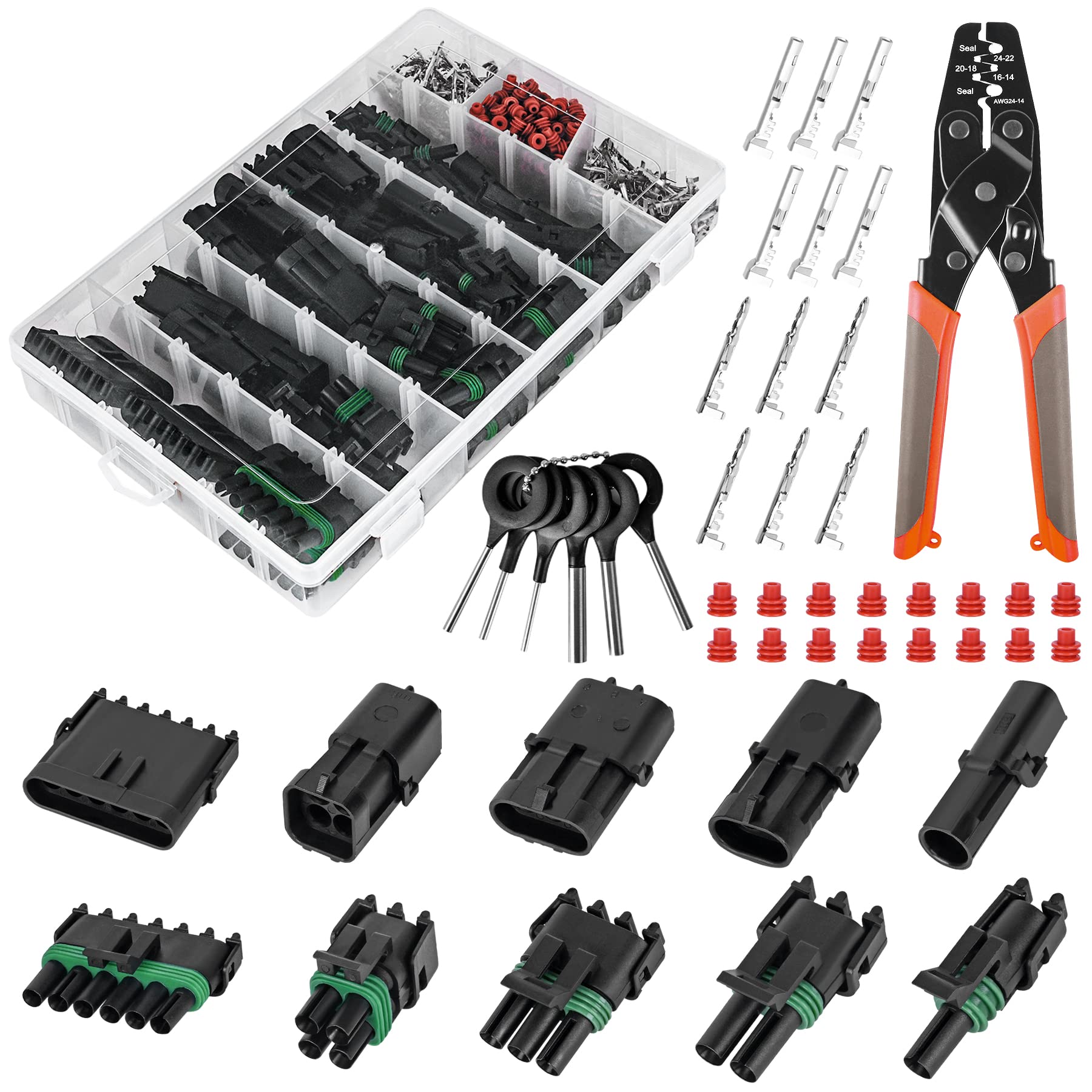 367Pcs 20 Kits Waterproof Automotive Electrical Connectors 1/2/3/4/6 Male&Female Pin 22-14Awg Wire Harness Spark Plug Connector