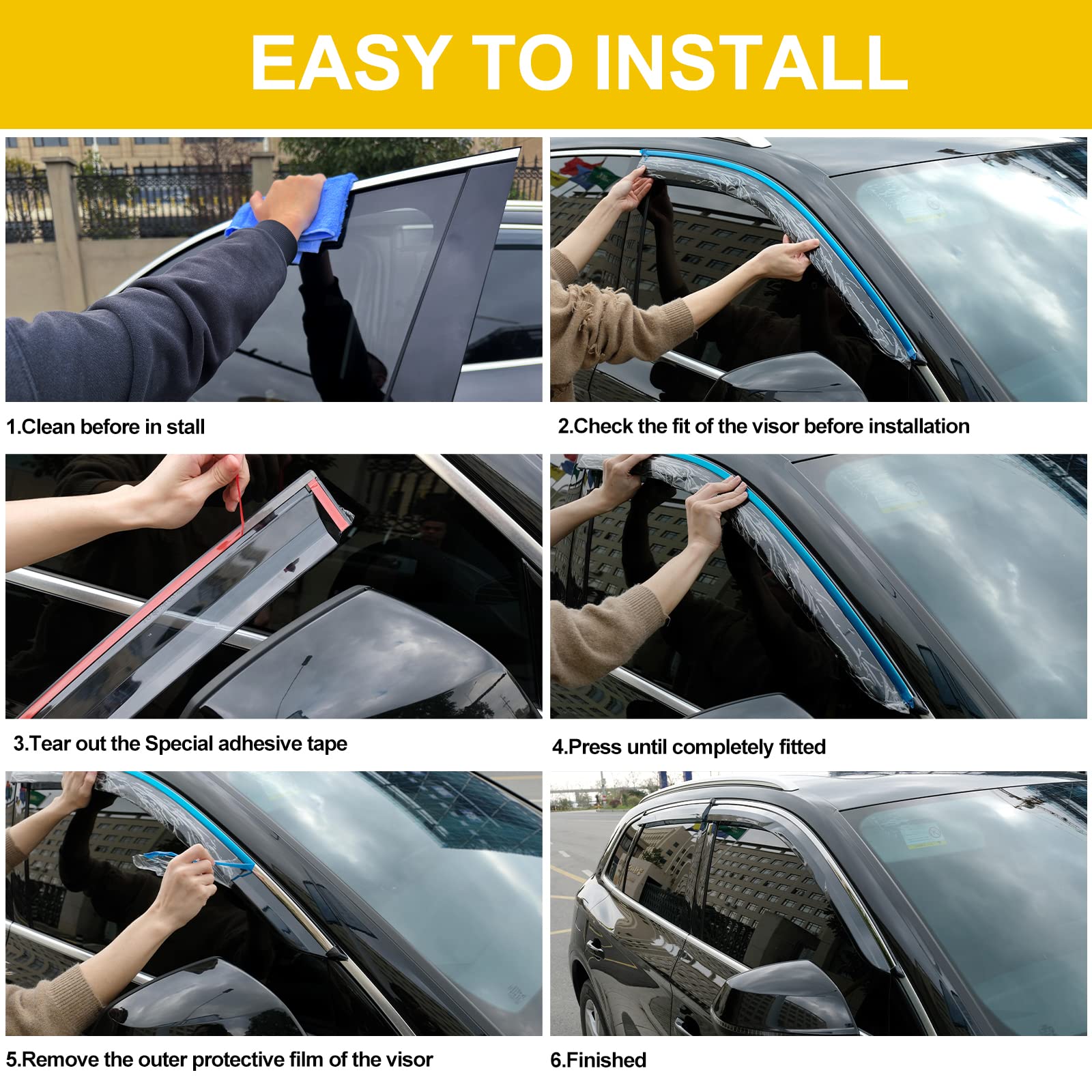 Arokzn Smoke Tinted Tape-On Side Window Visor Deflectors Rain Guards Designed for Honda Civic Sedan 2022 2023 LX EX SI HPT Sport