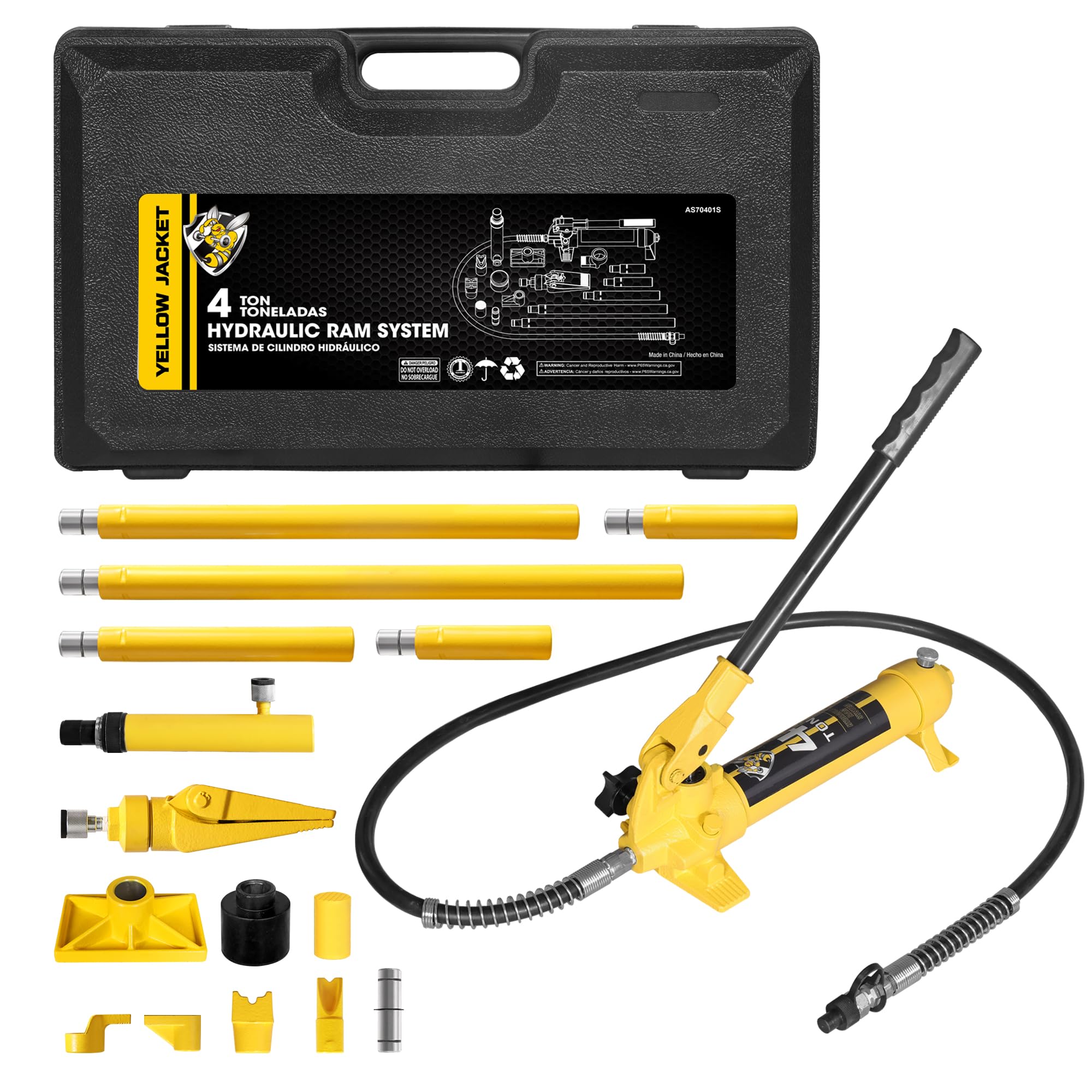 YELLOW JACKET 4 ton Porta Power Kit Hydraulic Ram Jack Pusher Puller Auto Body Frame Repair Tool with Blow Mold Carrying Storage