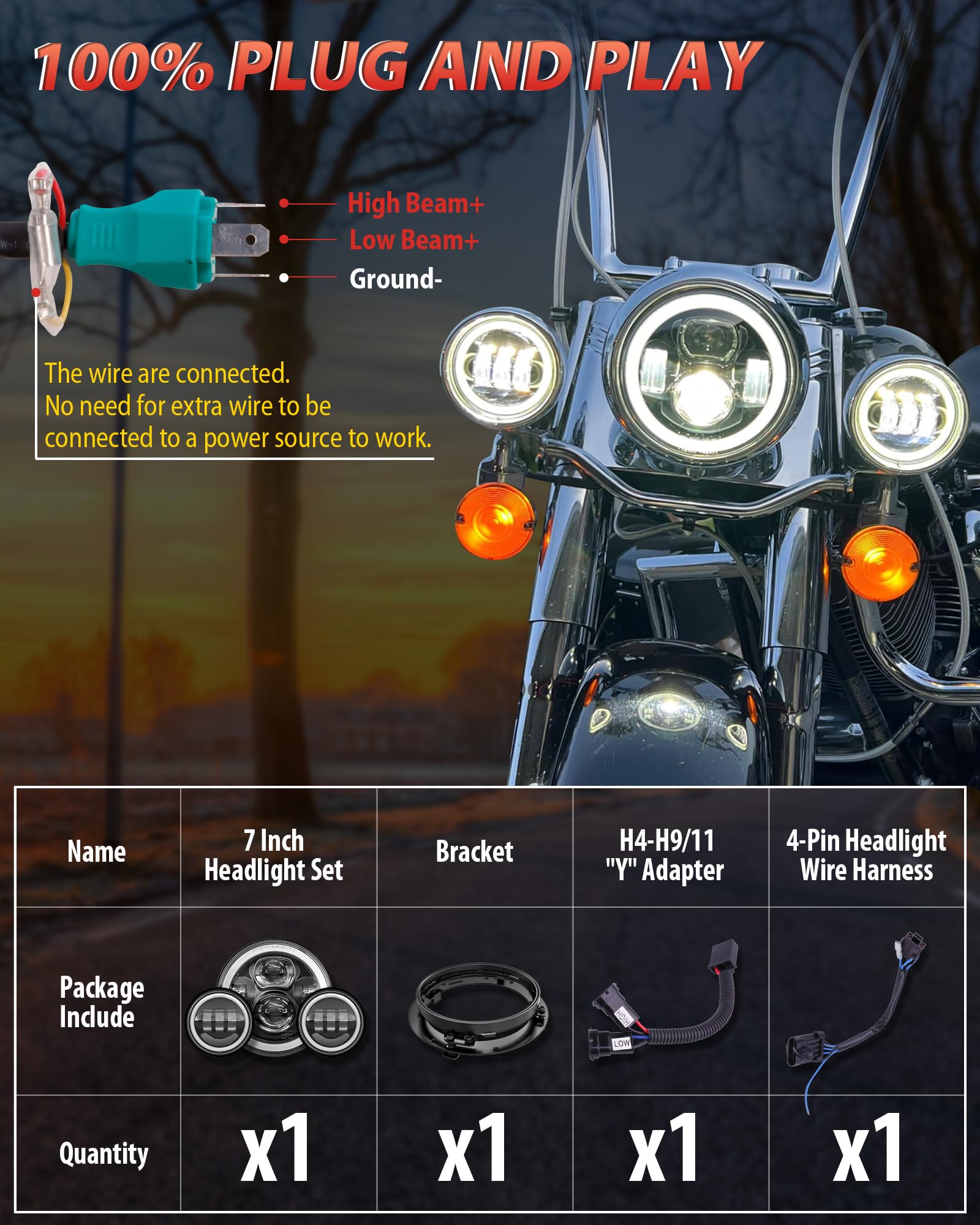 XPCTD 7 Inch Motorcycle LED Headlight 4.5'' Fog Passing Lamps DOT Kit Compatible with Harley Davidson Street Glide Road King Ele