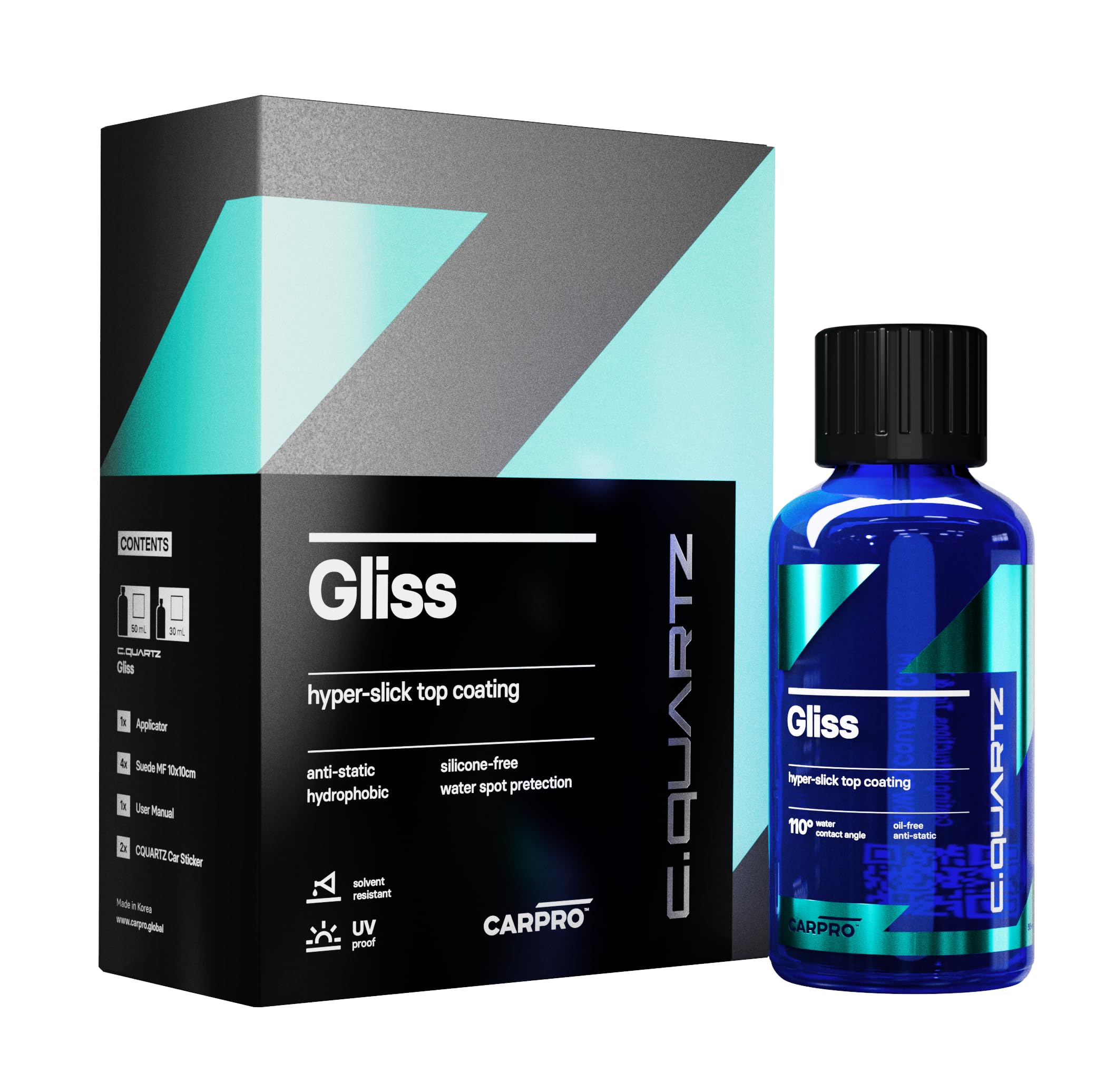 Carpro Gliss Original - 30Ml Kit - Ceramic Coating For Cars - Hyper Smooth Hydrophobic Nano Top-Coat With Microfiber Applicators