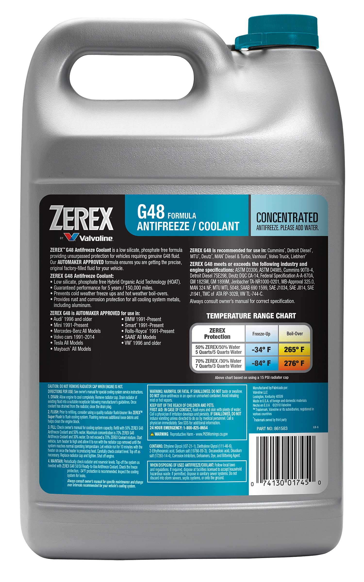 Valvoline Zerex G48 Concentrate Antifreeze/Coolant 1 GA
